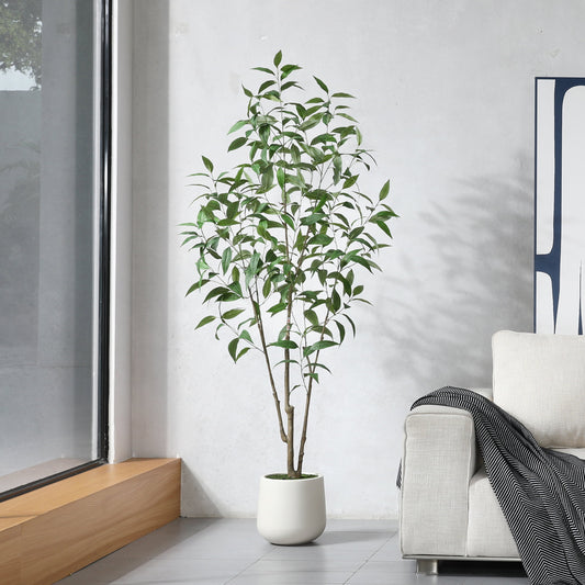 6ft Artificial Green Eucalyptus Tree in Large White Round Pot for Stress-free Home Decor