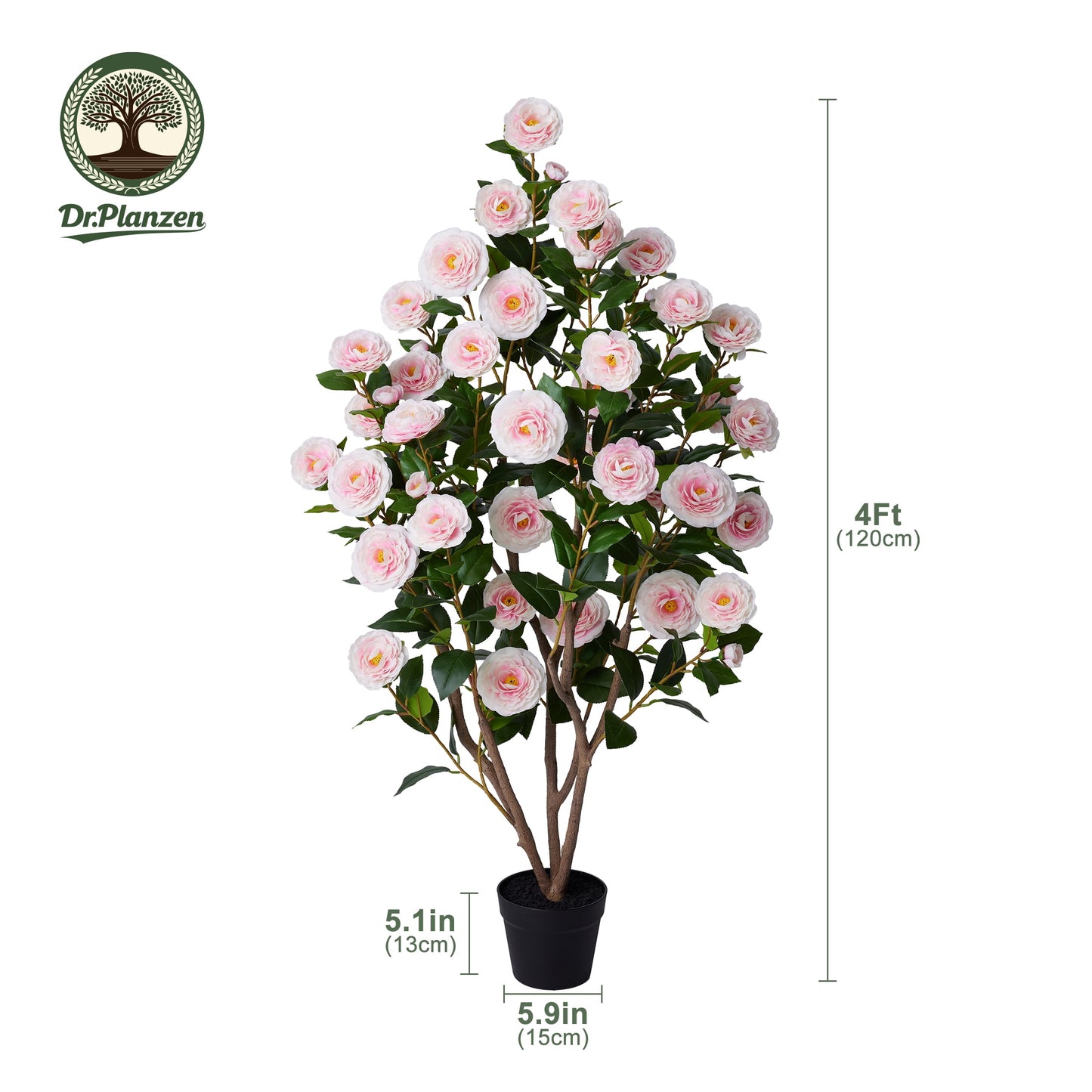 2 Pack Artificial Camellia Tree 4FT Tall Faux Camellia Plant UV Resistant Fake Flowering Tree Potted ¨C 48 Blooming Pink Flowers & 348 Silk Leaves, Artificial Plant Indoor Outdoor Decor for Living Roo