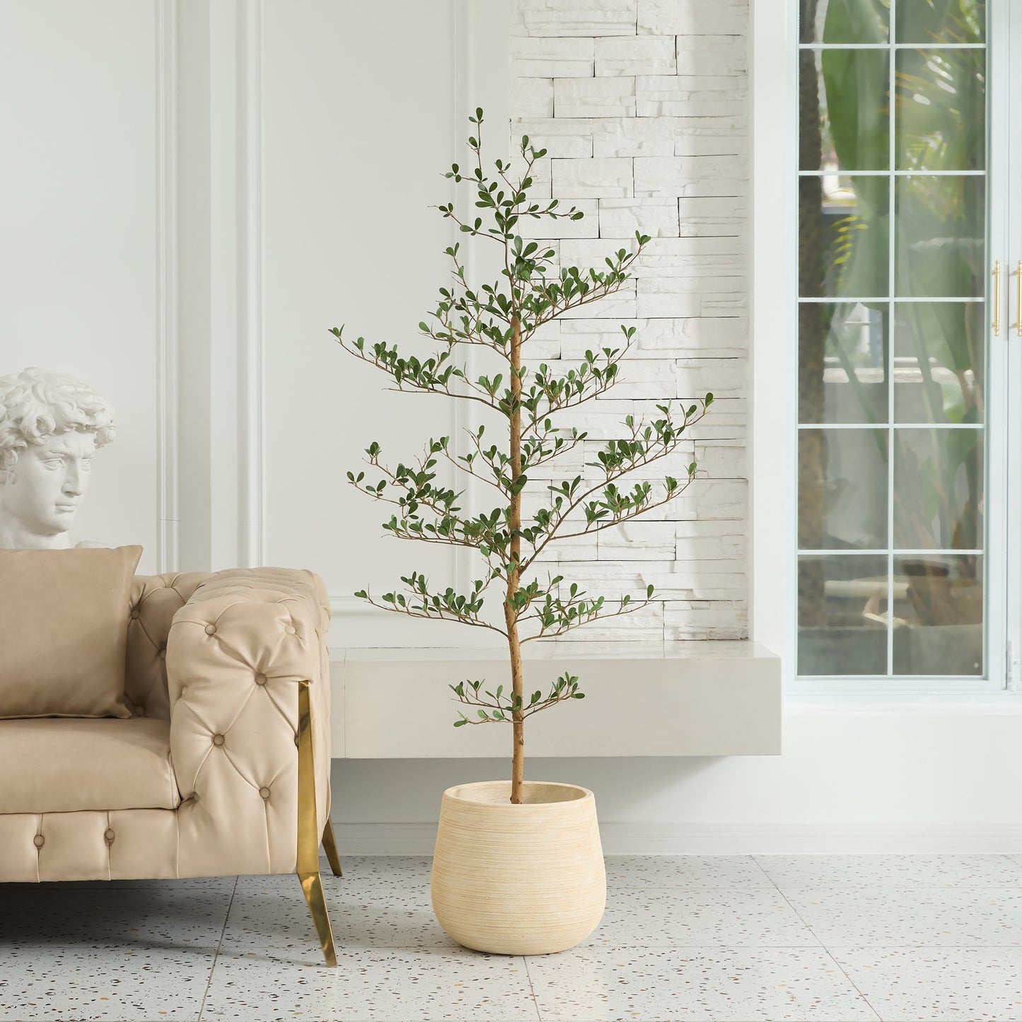 DR.Planzen 5ft Faux Black Olive Tree - Realistic Potted Artificial Tree with Natural Trunk & Silk Leaves - Tall Faux Plant for Home, Office, Indoor & Outdoor Decor - Low Maintenance & UV Resistant