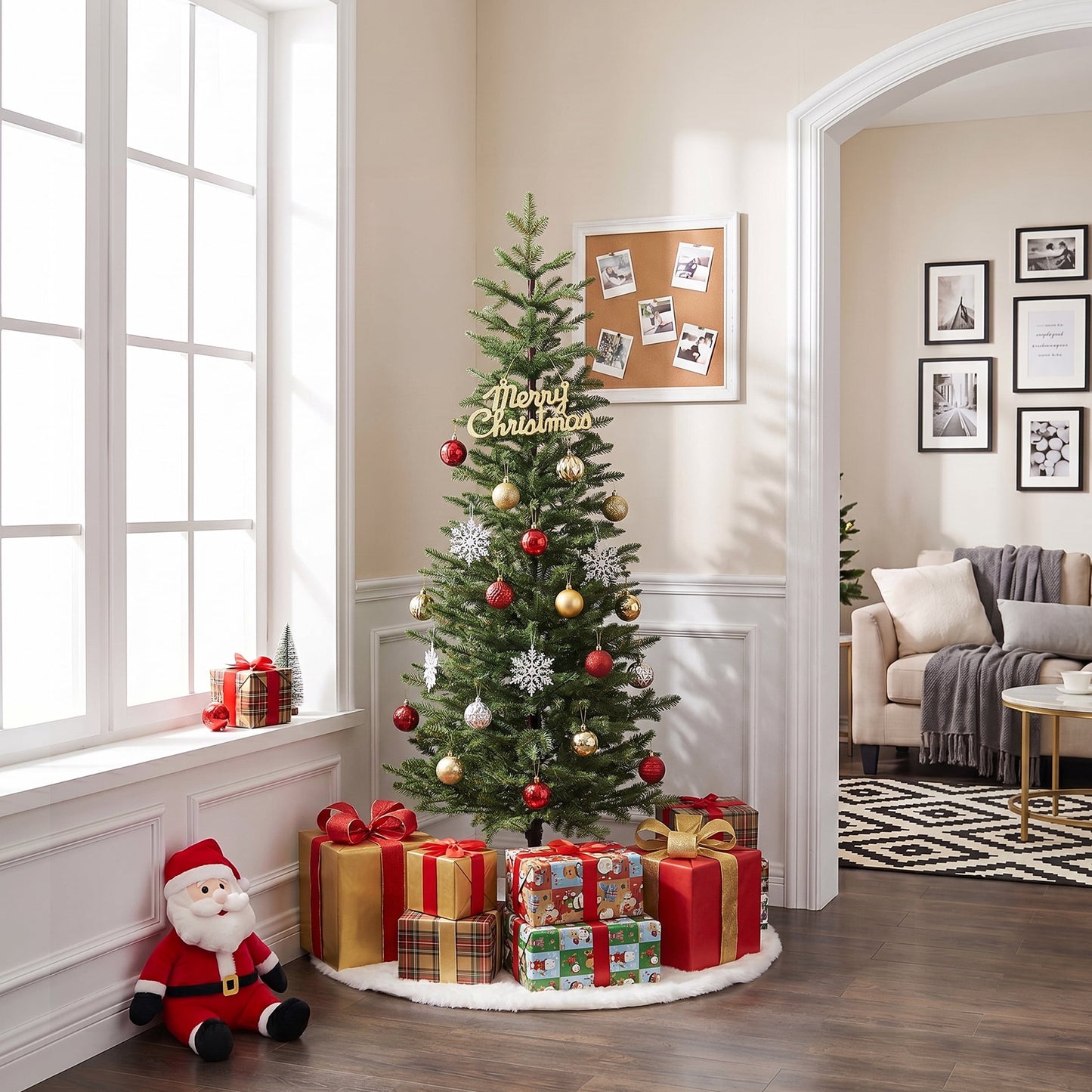 DR.Planzen 5ft Prelit Pencil Christmas Tree with 120 Warm White LED Lights, 1104 PE Branch Tips, Iron Base, Slim Artificial Christmas Tree for Apartment, Entryway, Corner, Office
