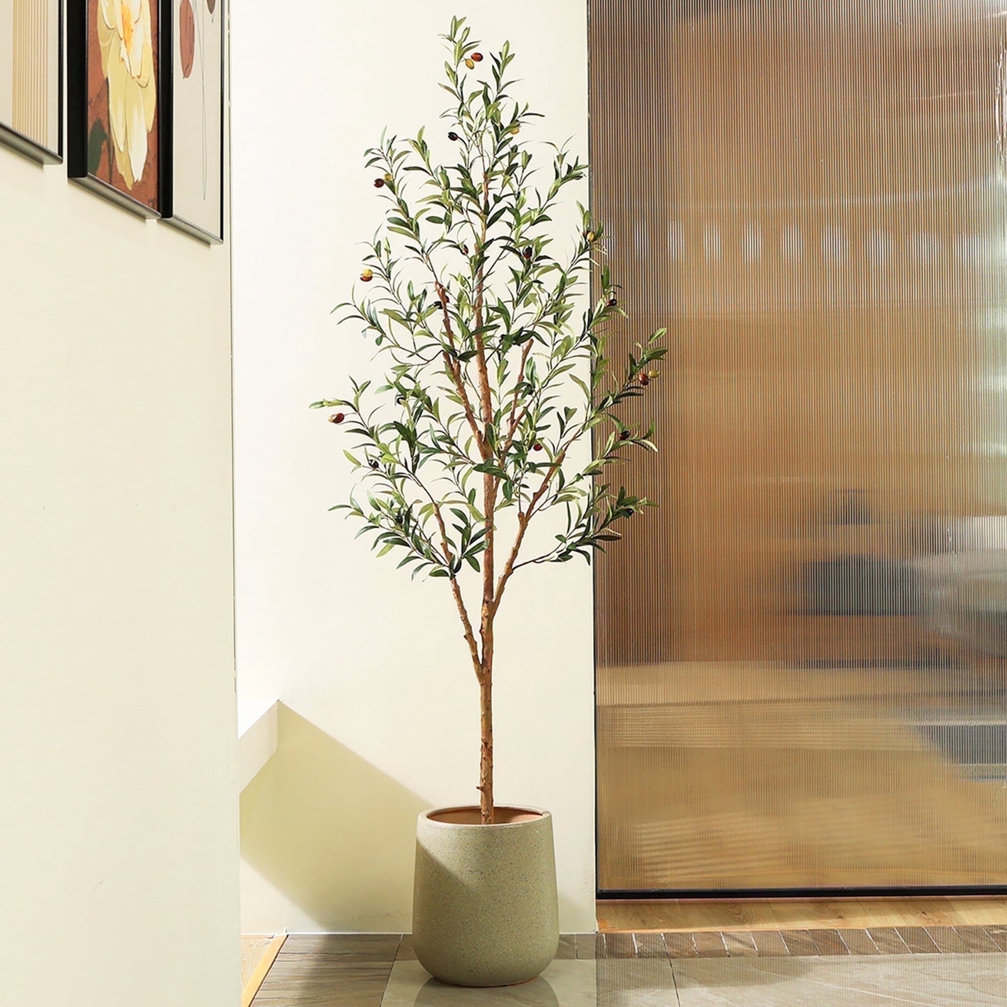 DR.Planzen 2 Pack 6ft Artificial Olive Tree Indoor, Tall Faux Olive Tree, Artificial Plants with Natural Wood Trunk and Lifelike Fruits for Home Office Decor