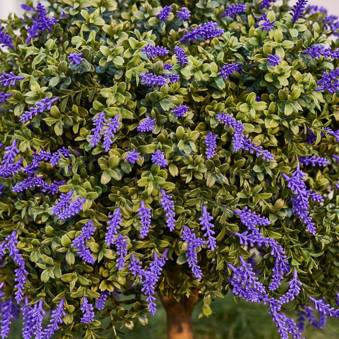 DR.Planzen 20'' Artificial Lavender Boxwood Topiary Ball Plant, Fake Scented Flowering Shrub with Ground Spike, UV Resistant Faux Outdoor Decor for Garden Porch Patio