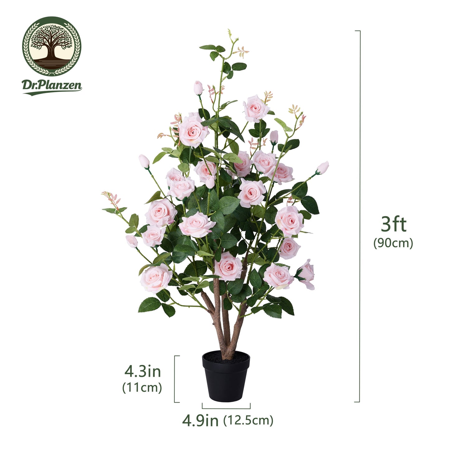 DR.Planzen 3ft Artificial Pink Rose Tree with Green Leaves, Lifelike Faux Rose Flower Tree for Home Decor Indoor Outdoor, Living Room Office Decoration