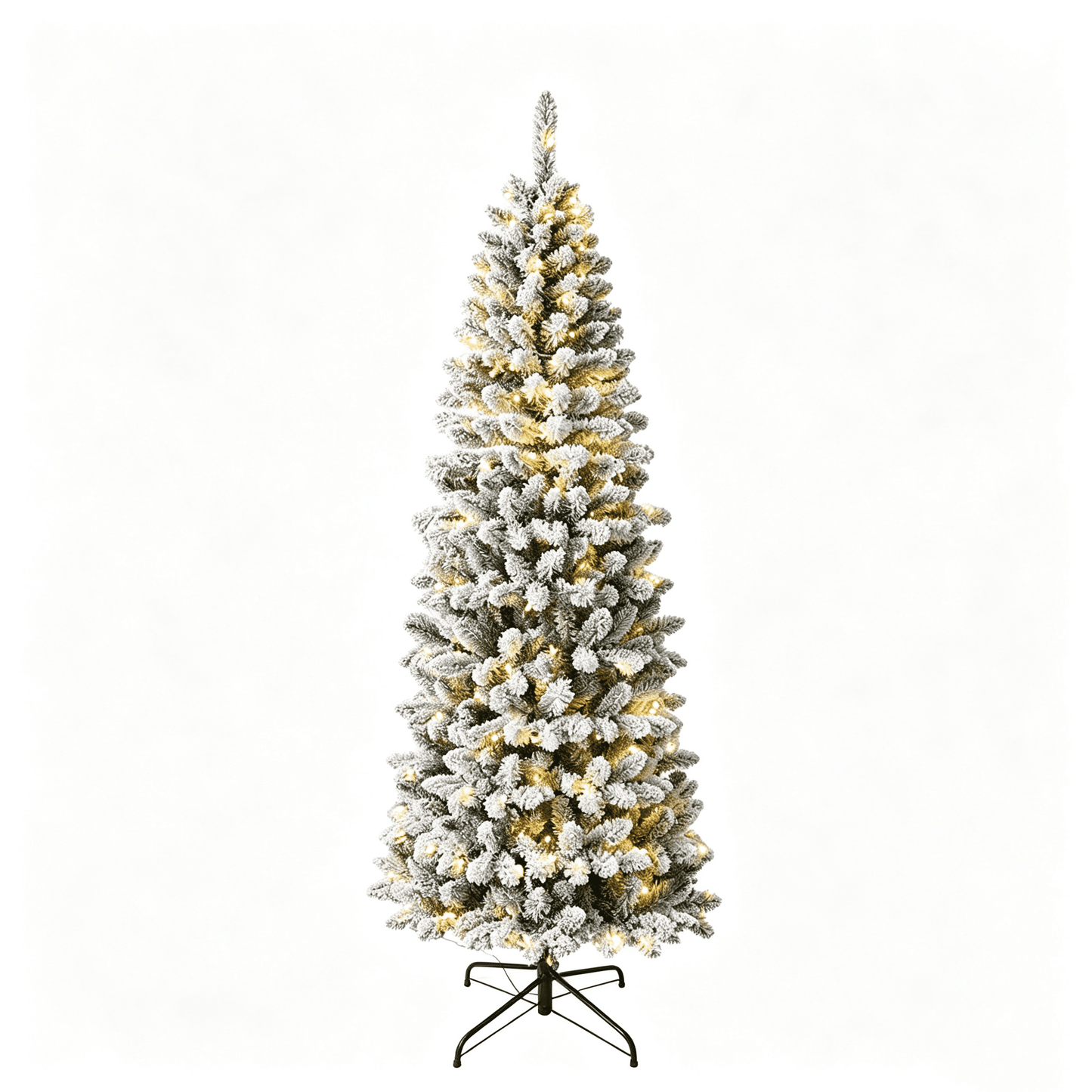DR.Planzen 6ft Prelit Snow Flocked Slim Christmas Tree - Pencil Artificial Tree with 250 Dual Color LED Lights, 9 Modes and 720 Adjustable Branches for Apartments, Living Rooms