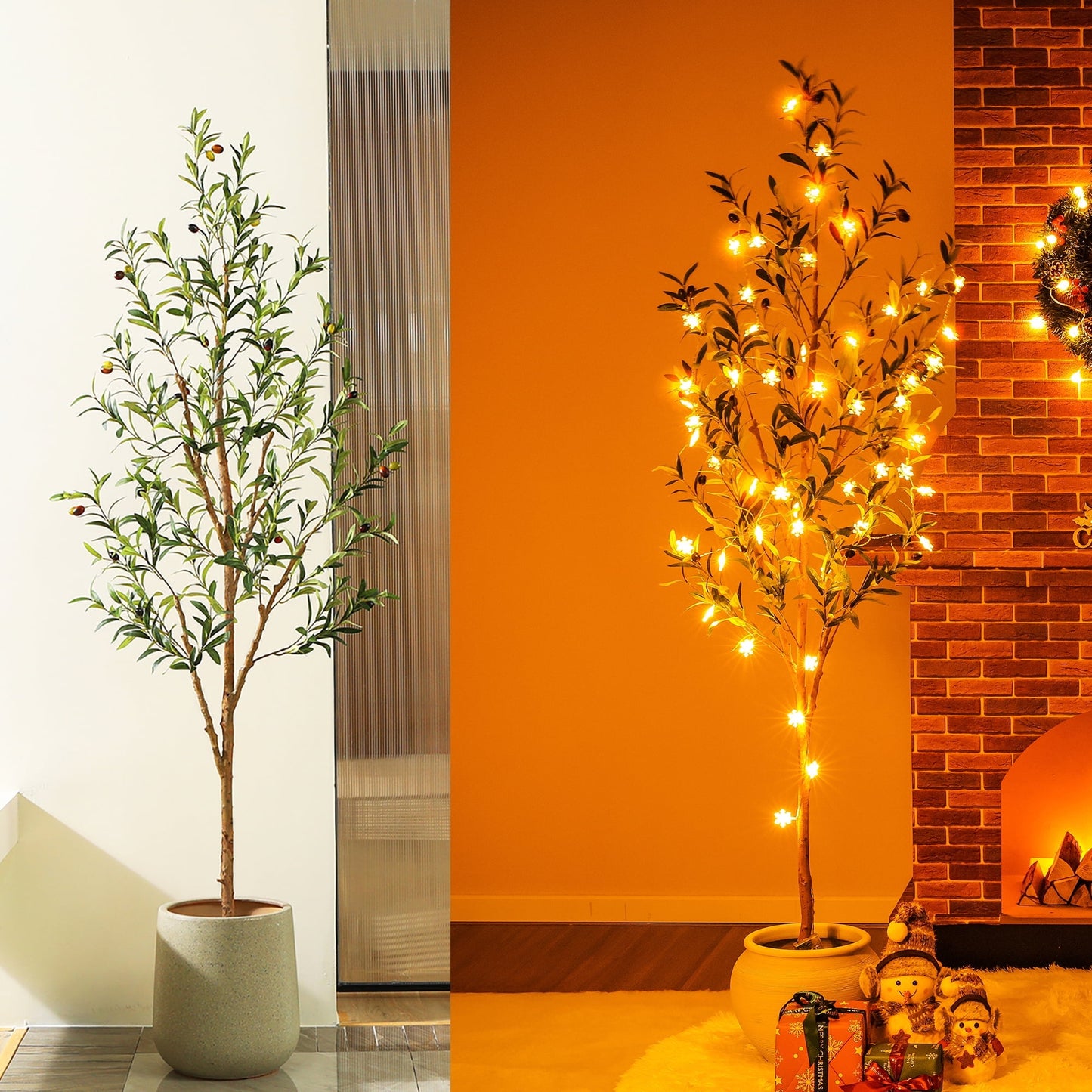 DR.Planzen 2 Pack 6ft Artificial Olive Tree Indoor, Tall Faux Olive Tree, Artificial Plants with Natural Wood Trunk and Lifelike Fruits for Home Office Decor