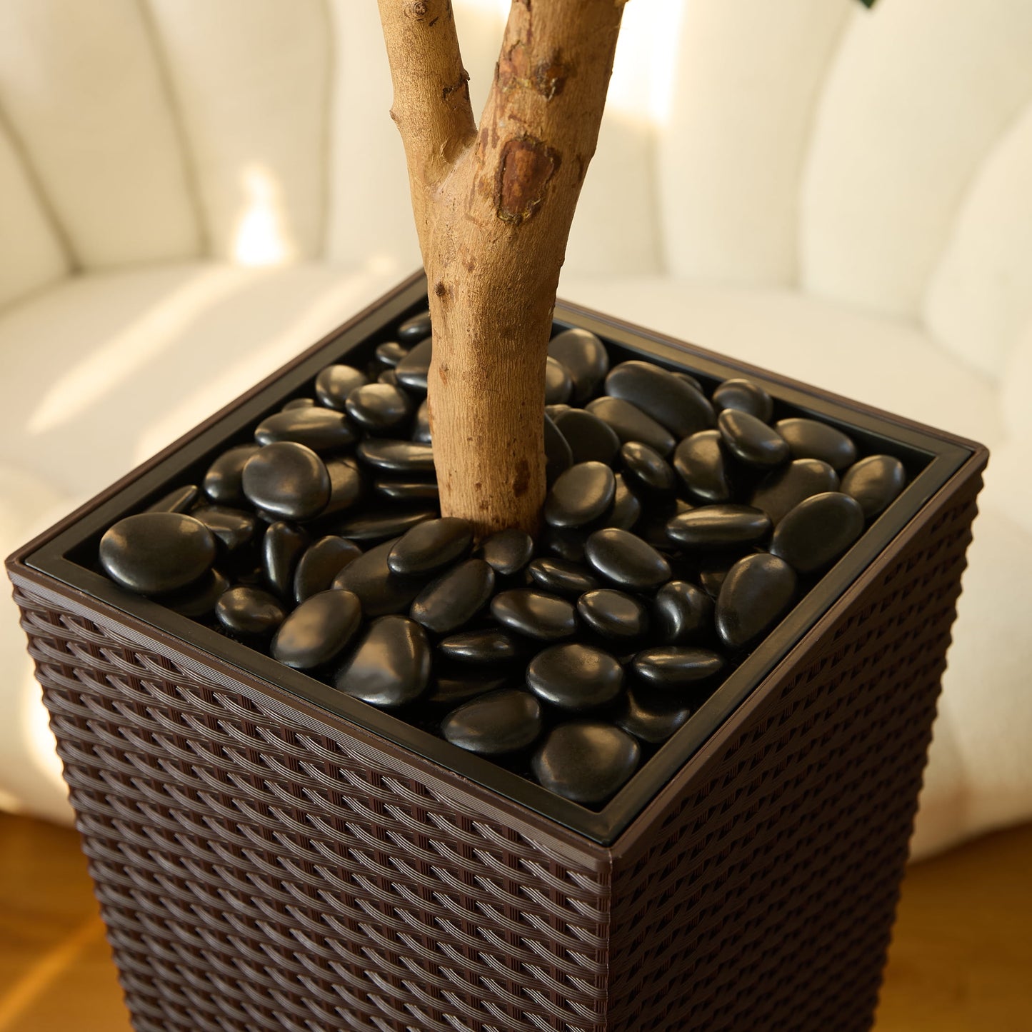 DR.Planzen UV Resistant 6ft Artificial Olive Tree with Natural Wood Branches and Realistic Silk Leaves,Faux Olive Tree for Indoor and Outdoor Decor - Brown Large Planter with Pebbles