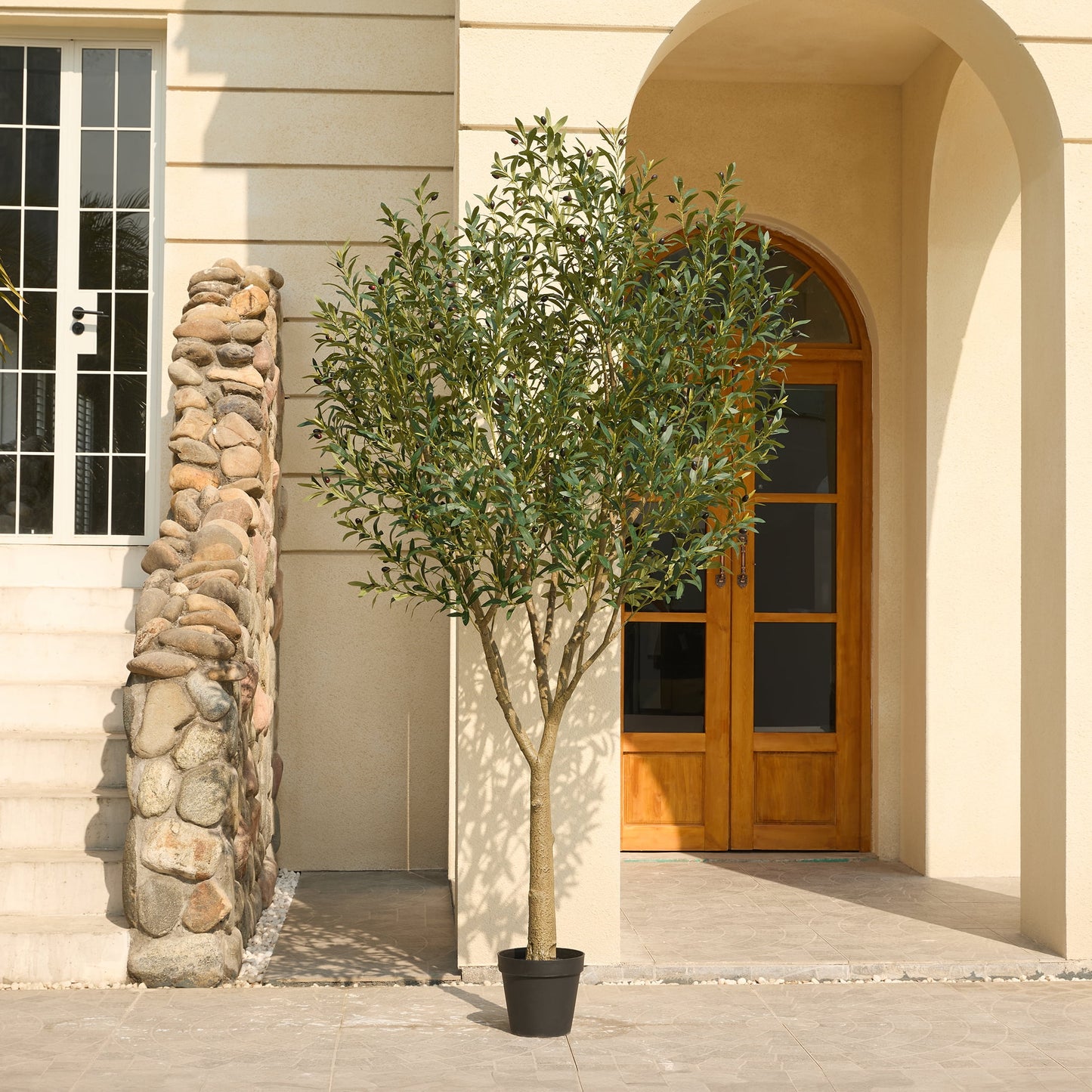 DR.Planzen 8ft Huge Artificial Olive Tree - Faux Olive Plant for Indoor & Outdoor Decor - Adjustable Branches - UV Resistant Realistic Olive Tree with Black Plastic Pot