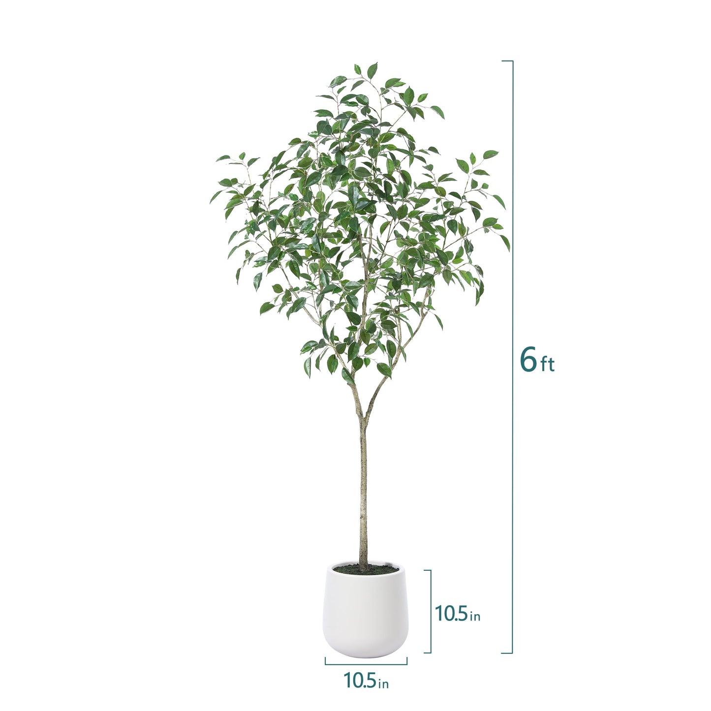 DR.Planzen 6ft Fake Ficus Tree with Oval White Planter, Pre Potted Faux Greenry Plant for Home Decor Office House Living Room Indoor Outdoor, Big Fake Plants Fake House Plants