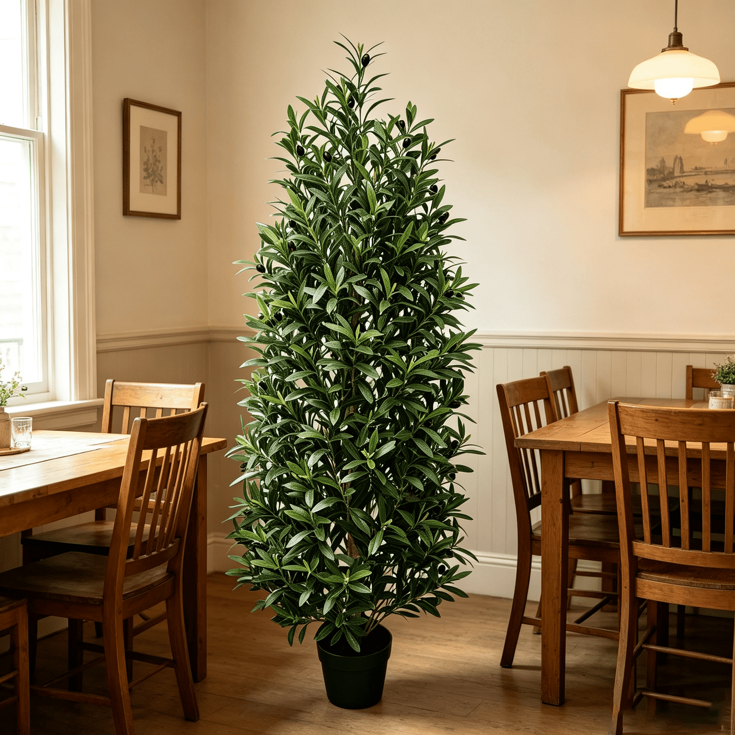 DR.Planzen 5 FT Artificial Olive Topiary Tree in Black Pot, Faux Olive Tree with 2378 Leaves, 114 Fruits, Fake Potted Olive Plant for Living Room Office Decor