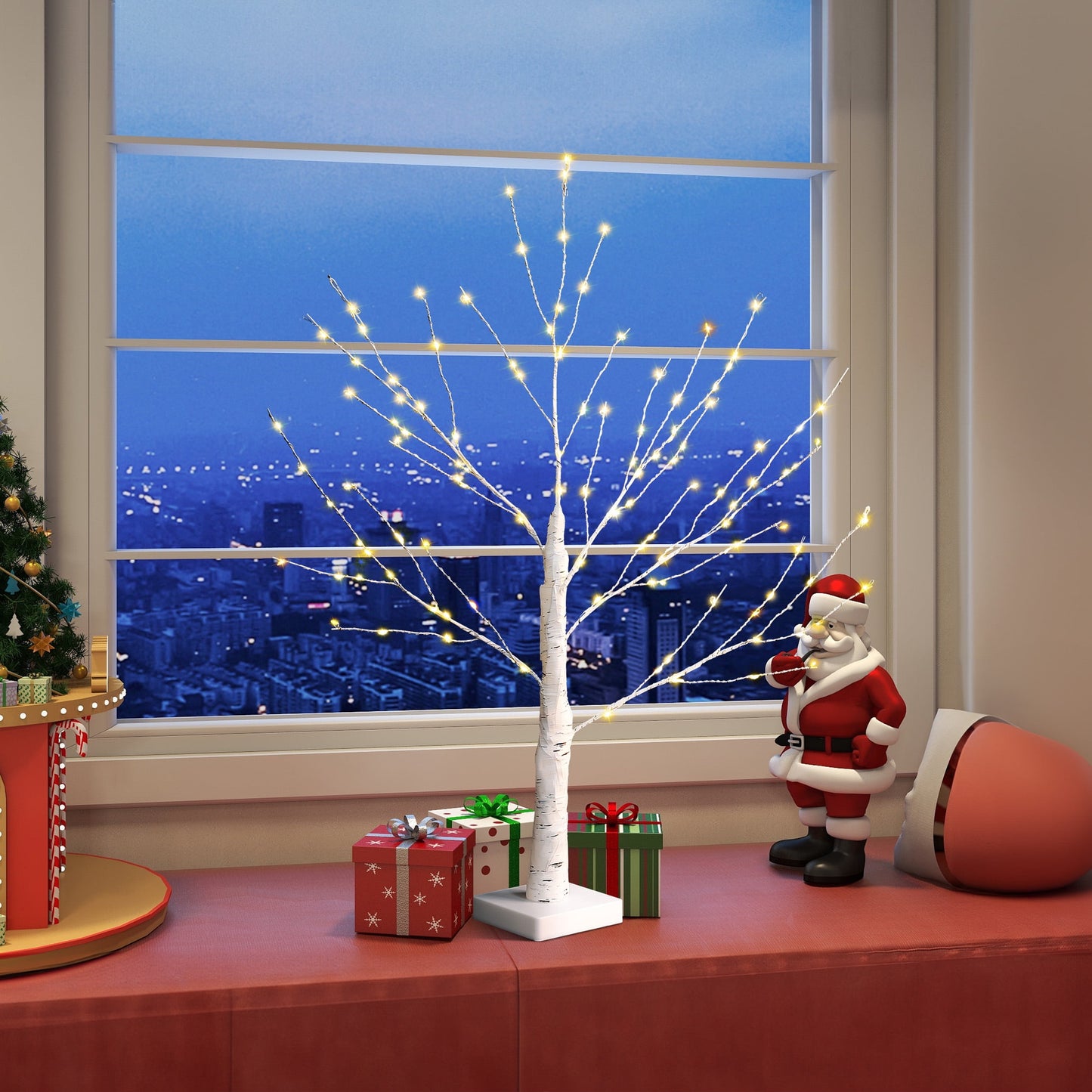 2FT Christmas Tree Light Decorations - USB/Battery Powered 144 LED Birch Tree Lamp with Timer, Warm White DIY Artificial Christmas Tree for Tabletop Home Party Decor, Festive ?Christmas Decor