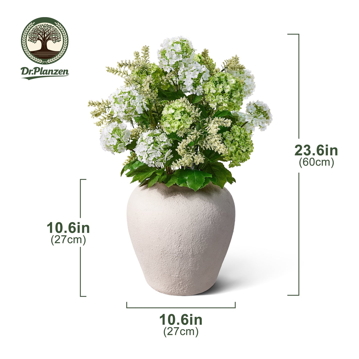 DR.Planzen 24in Artificial Hydrangea Flowers with Vase - Faux Hydrangea Flowers, Potted Artificial Flowers, Green White Hydrangea Centerpiece for Home Wedding Table Decor