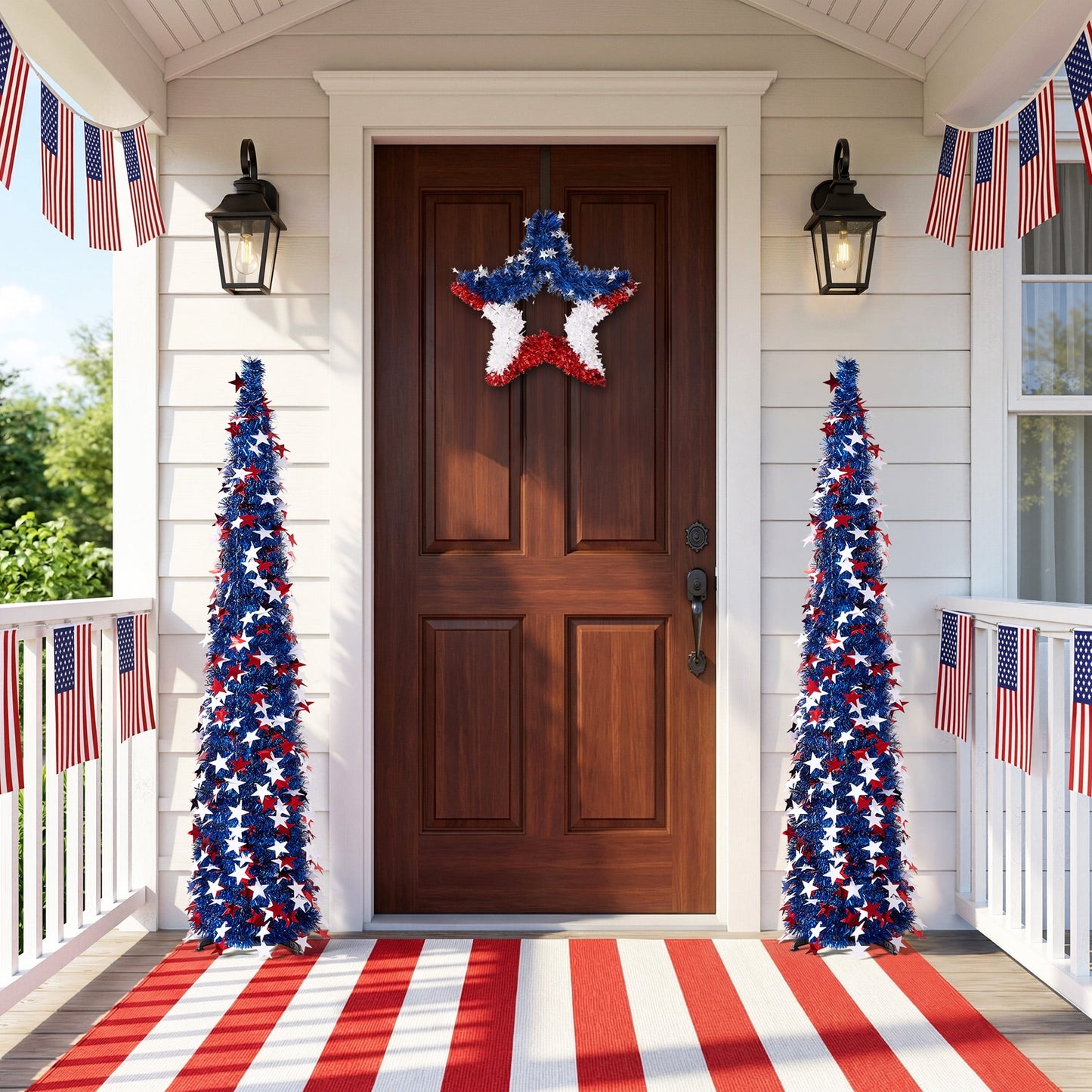 DR.Planzen 4th of July 5FT Patriotic Star Spangled Tree, Red White Star Decorative Pop up Tree for 4th of July, Independence Day Indoor Outdoor Decor