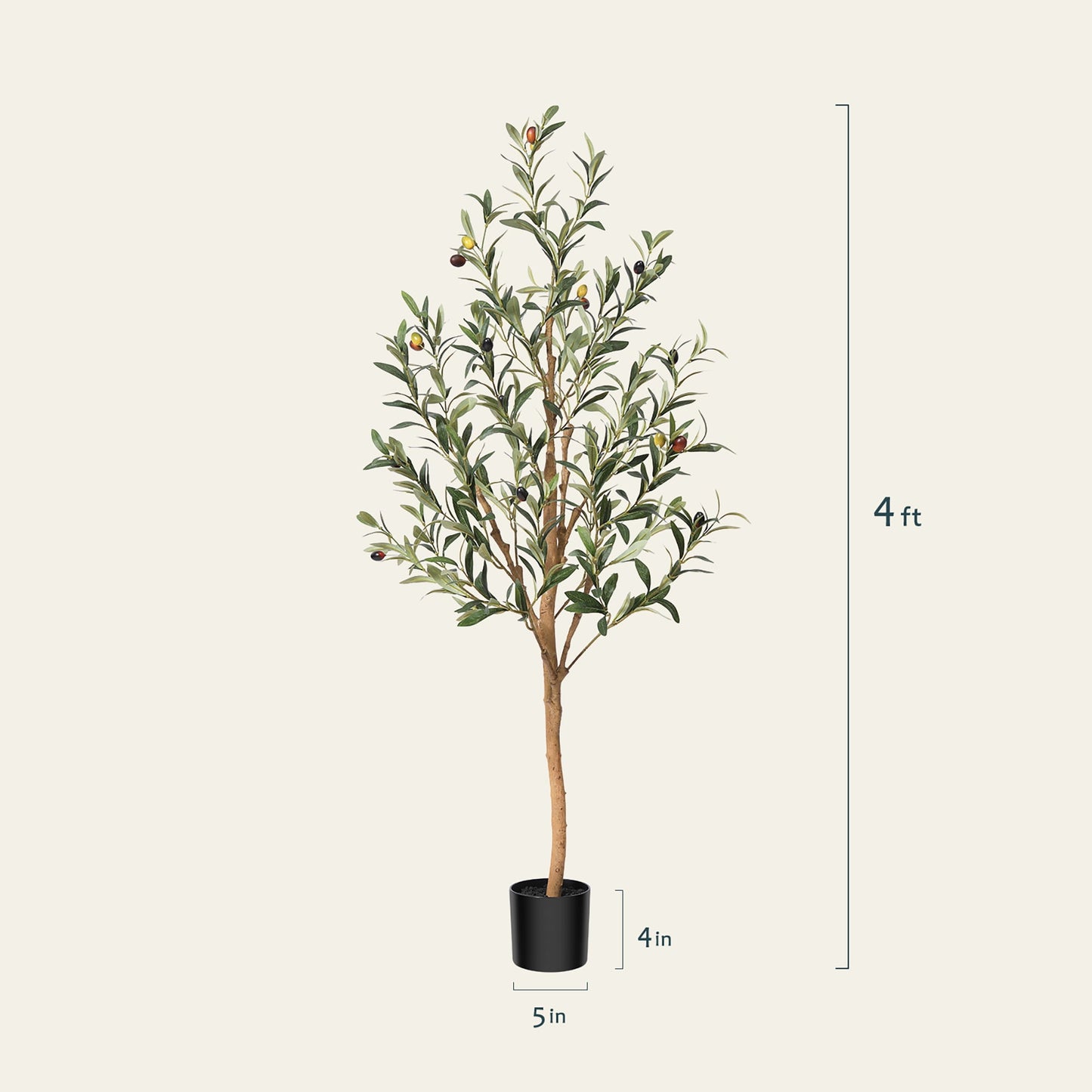 DR.Planzen 2 Pack 4ft Artificial Olive Tree Indoor, Tall Faux Olive Tree, Artificial Plants with Natural Wood Trunk and Lifelike Fruits for Home Office Decor