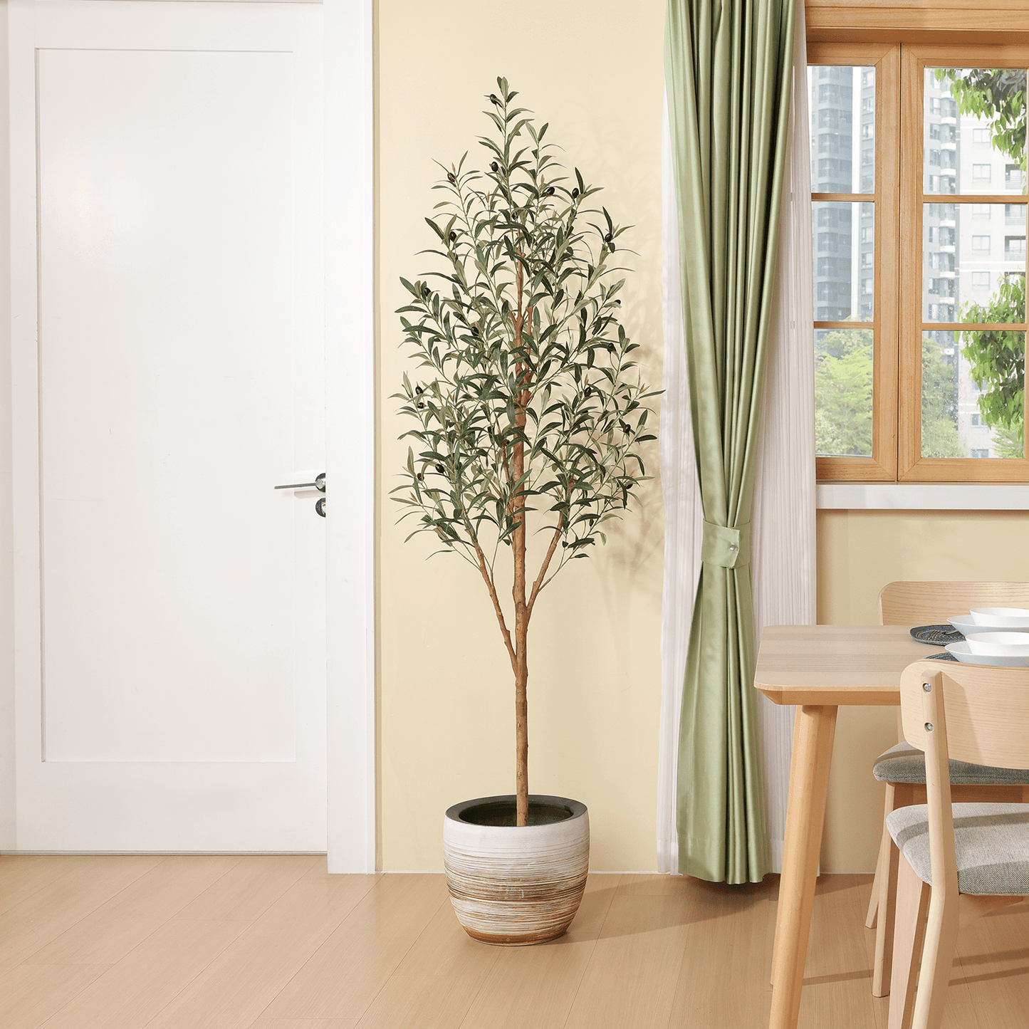 DR.Planzen Exquisite Olive Tree 6 ft Indoor Outdoor Artificial, Tall Faux Olive Tree in Black Plastic Pot, Artificial Plants with Natural Wood Trunk and Lifelike Fruits for Home Office Garden Decor