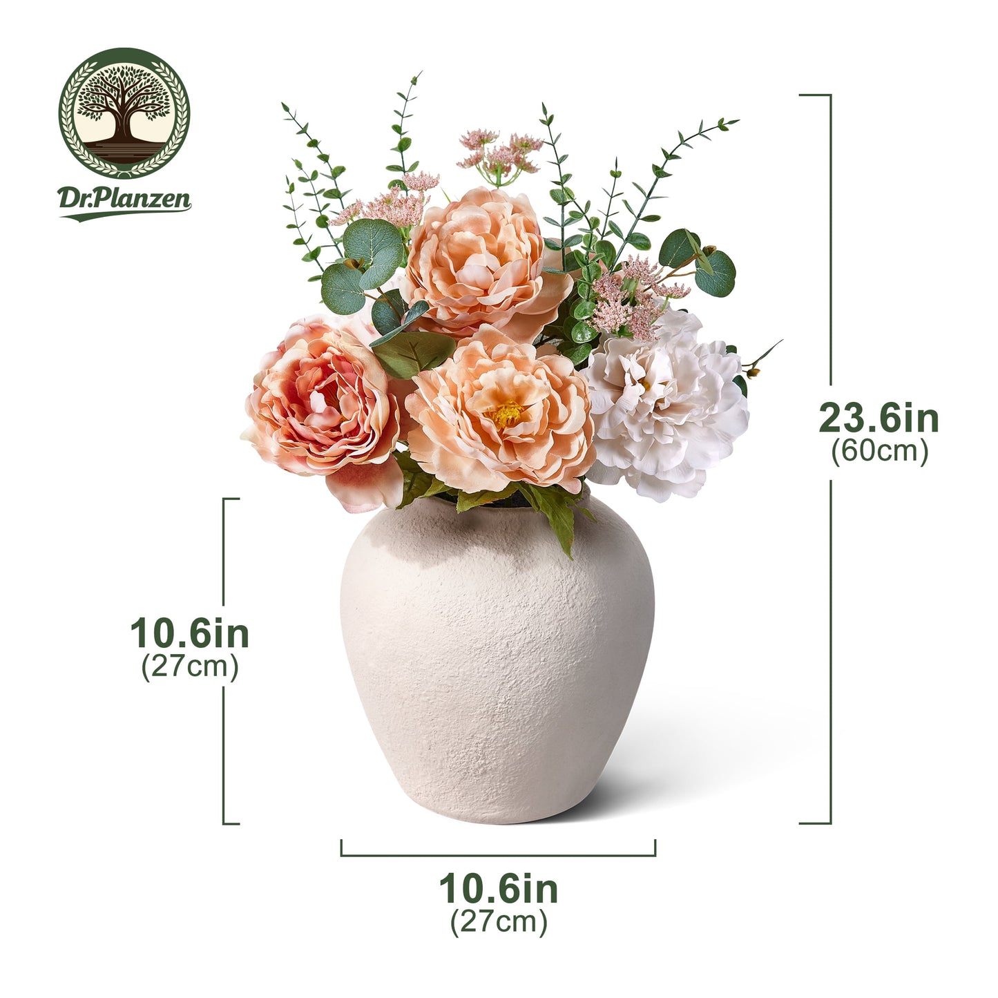 DR.Planzen 24in Artificial Peony Flowers Arrangement in Vase, Faux Peony Flower Bouquet - Realistic Mixed Floral Design - for Home Decor, Wedding Centerpiece