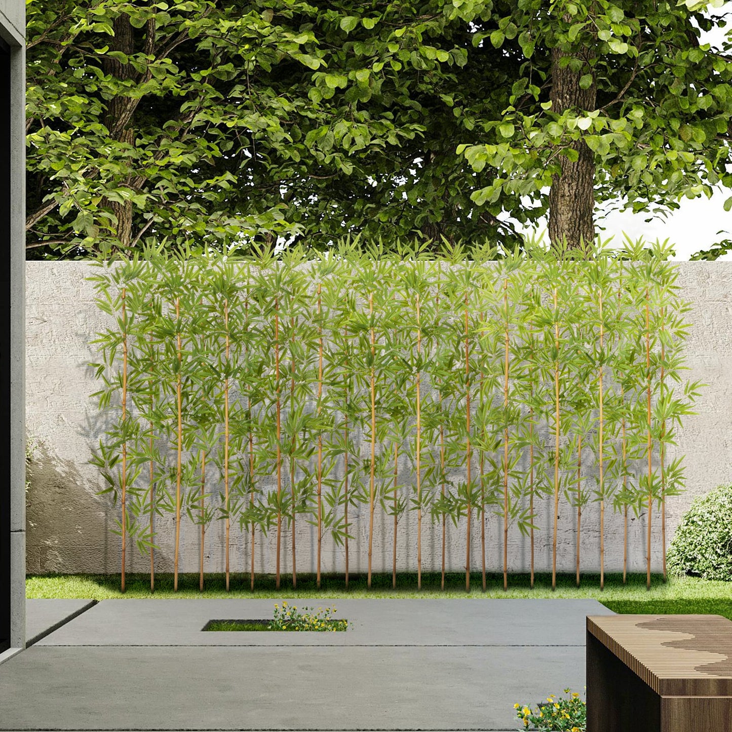 24 Pack 6FT Artificial Bamboo Privacy Screen - Faux Bamboo Plant Outdoor with Real Bamboo Poles, UV Resistant Dense Leaves Tall Fake Bamboo Fence Cover for Patio Backyard Balcony Wall Decor