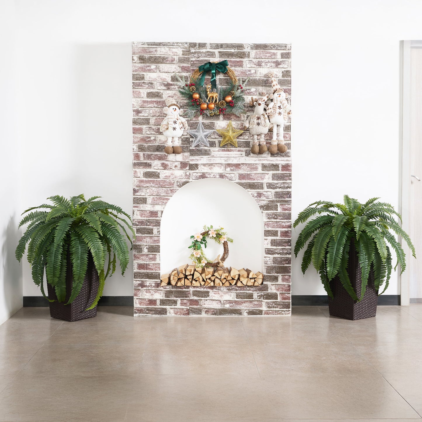 DR.Planzen 2 Pack Artificial Boston Fern Bush Plant with Brown Tapered Planter - UV Resistant Faux Ferns with 39 Leaves