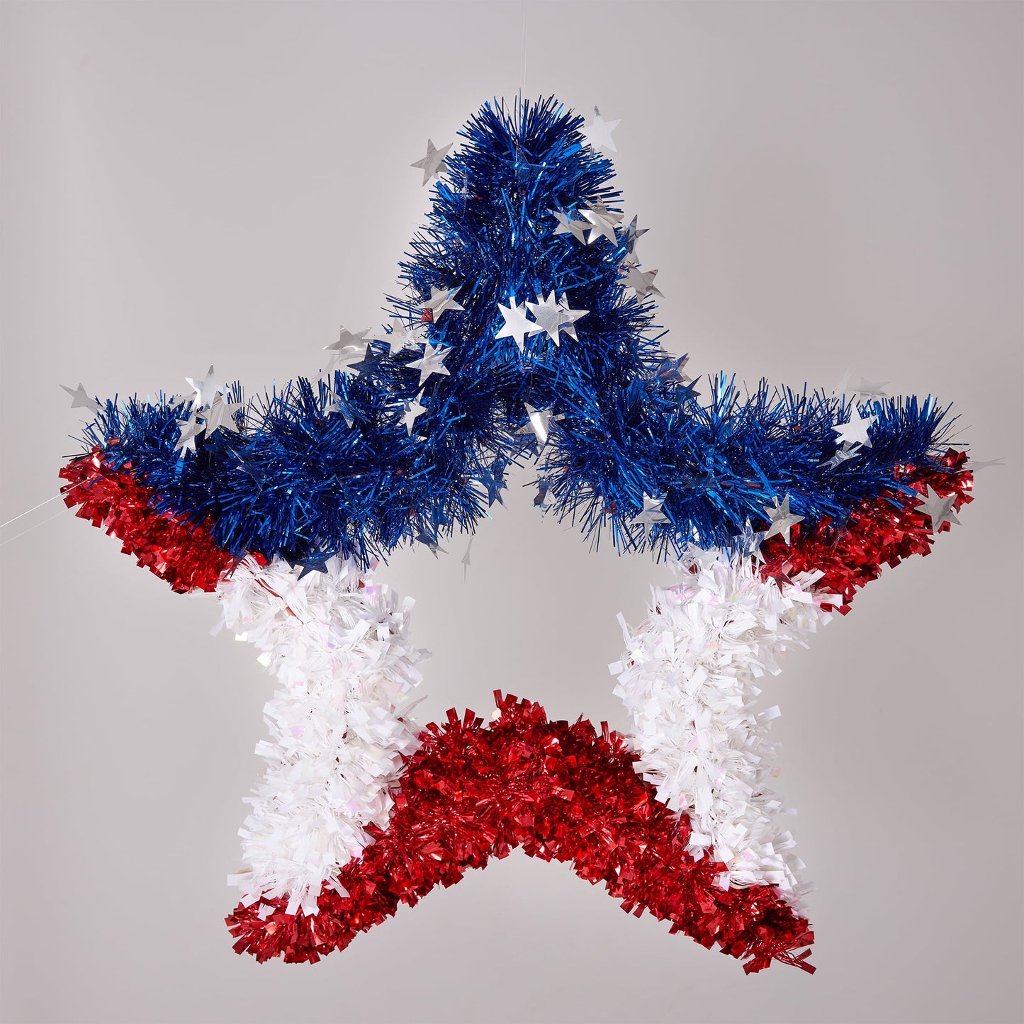 Patriotic Star Wreath 20 Inch 4th of July Wreath for Front Door - Sparkling Red White Blue Tinsel American Flag Wreath Independence Day Memorial Day Decorations Indoor Outdoor Patriotic Door Decor