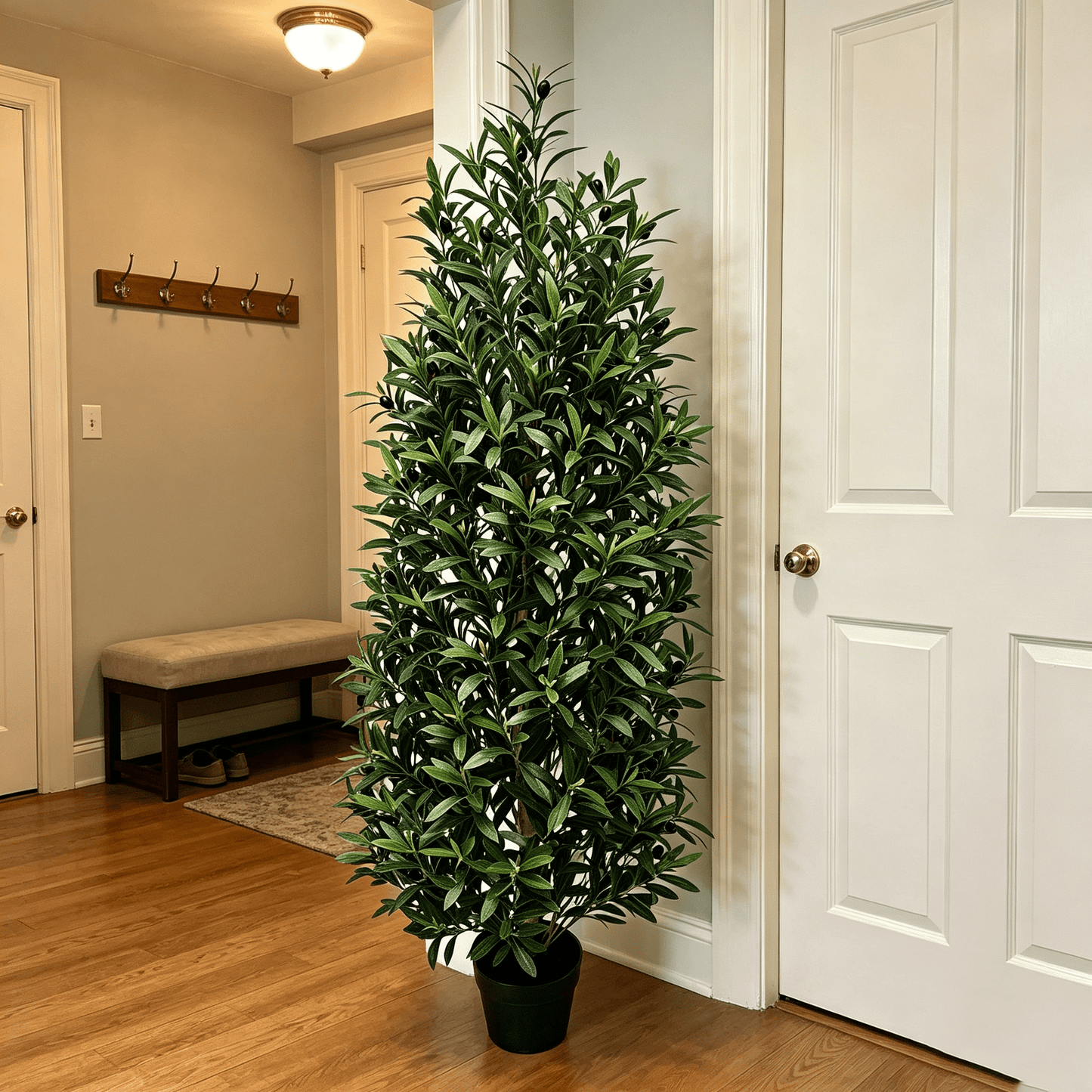 DR.Planzen 5 FT Artificial Olive Topiary Tree in Black Pot, Faux Olive Tree with 2378 Leaves, 114 Fruits, Fake Potted Olive Plant for Living Room Office Decor