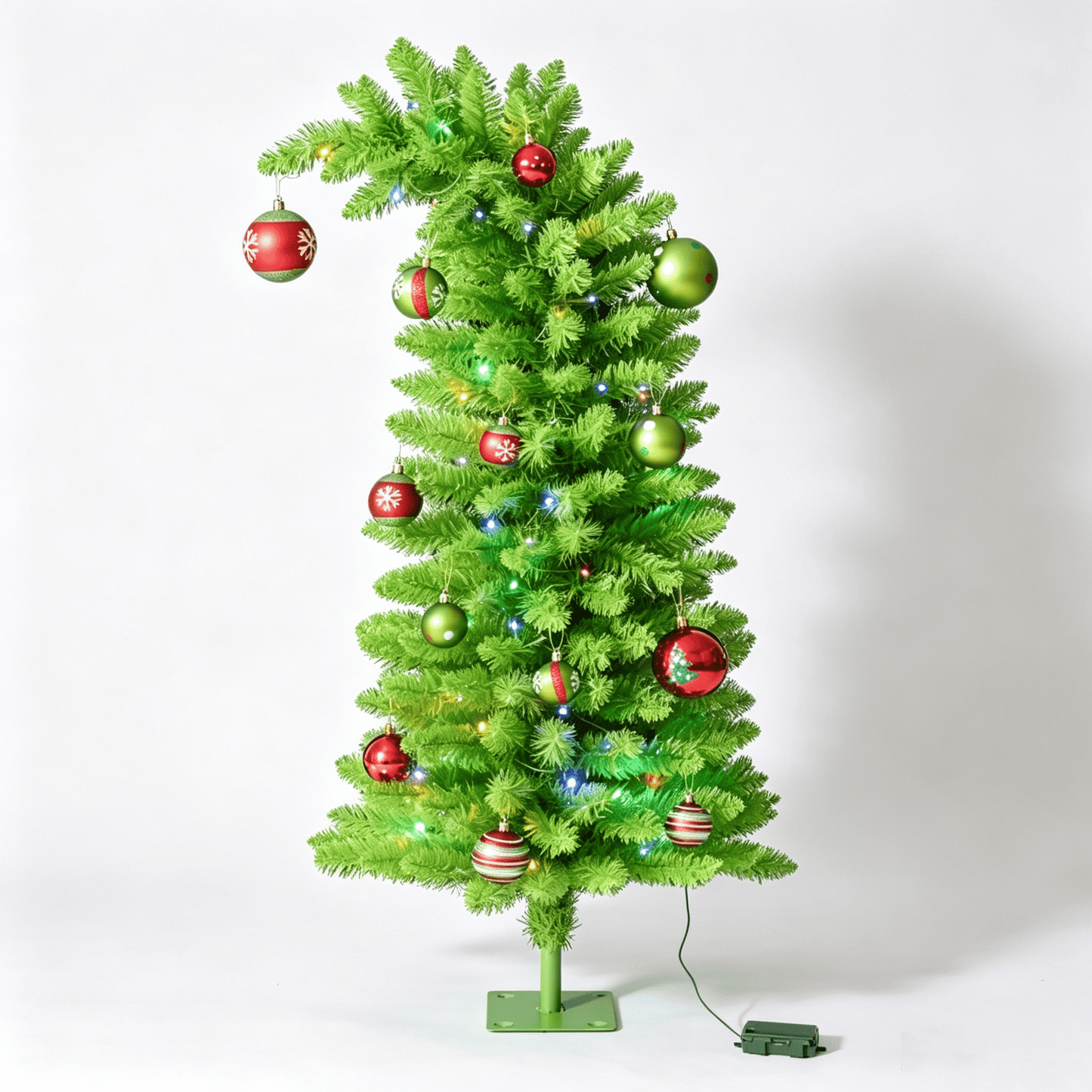 DR.Planzen 5ft Pencil Artificial Christmas Tree with Red & Green Ornaments, Pre-Decorated Slim Xmas Tree, Indoor Floor Holiday Decor, 1 Pack