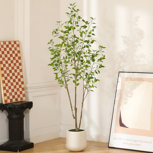 6FT Artificial White-Edged Ficus Elastica in Oval White Pot, Perfect for Home or Office Decor, Easy Disassembly and Assembly