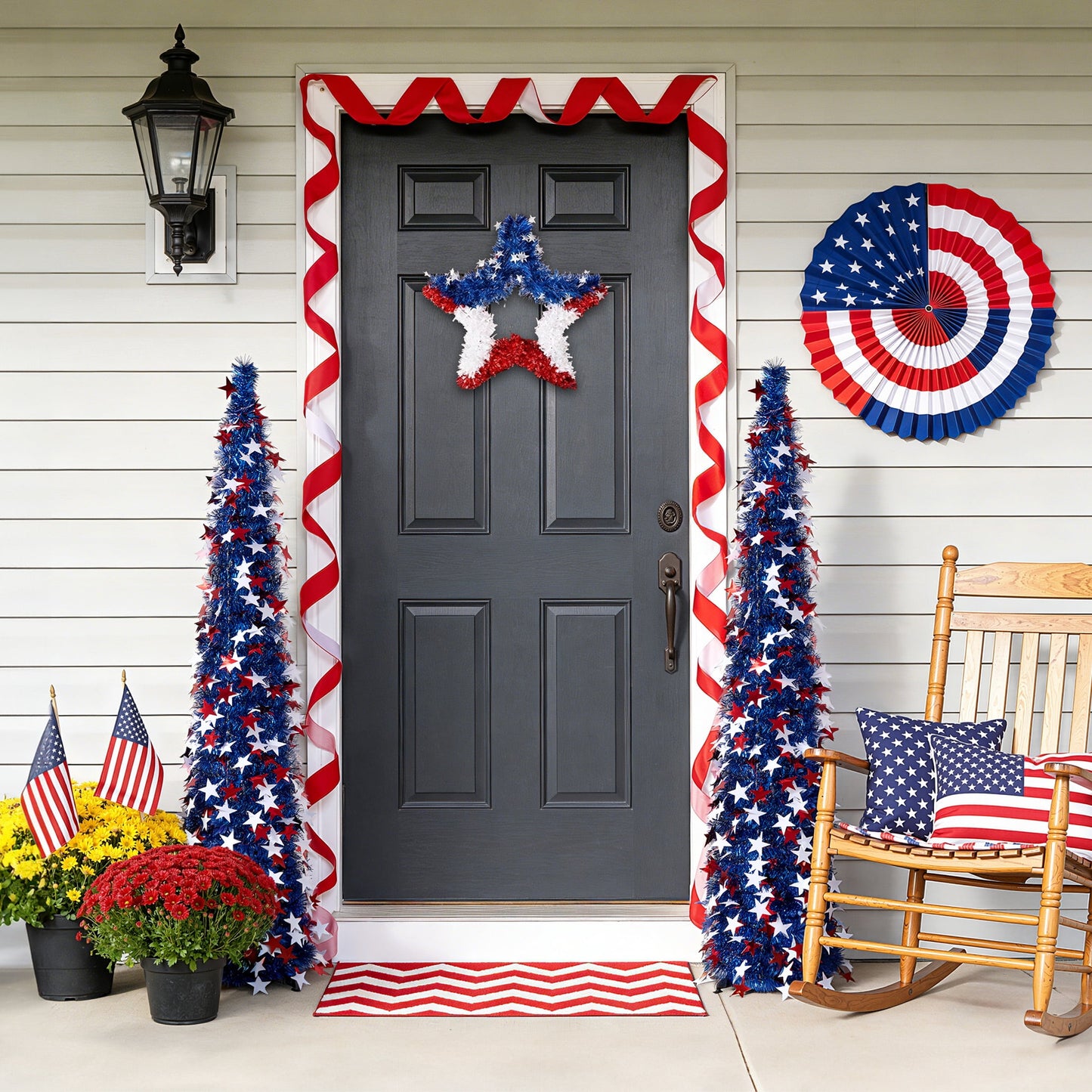 DR.Planzen 4th of July 5FT Patriotic Star Spangled Tree, Red White Star Decorative Pop up Tree for 4th of July, Independence Day Indoor Outdoor Decor