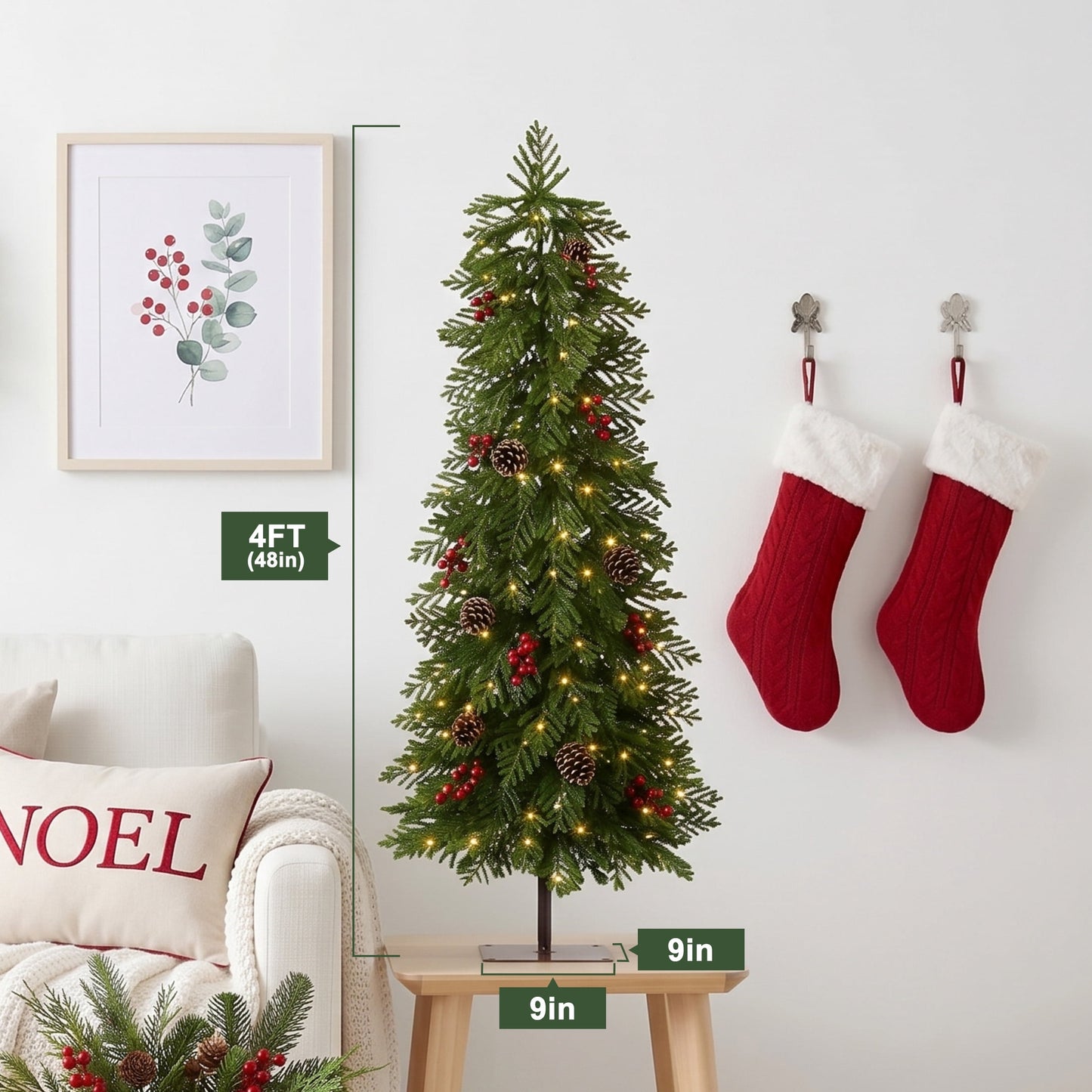 DR.Planzen 4ft Pre-Lit Artificial Norfolk Pine Tree with Metal Stand, 100 Warm White LED Lights, 2-Piece Assembly Faux Tree in Coffee Pot for Indoor Home & Office Decor