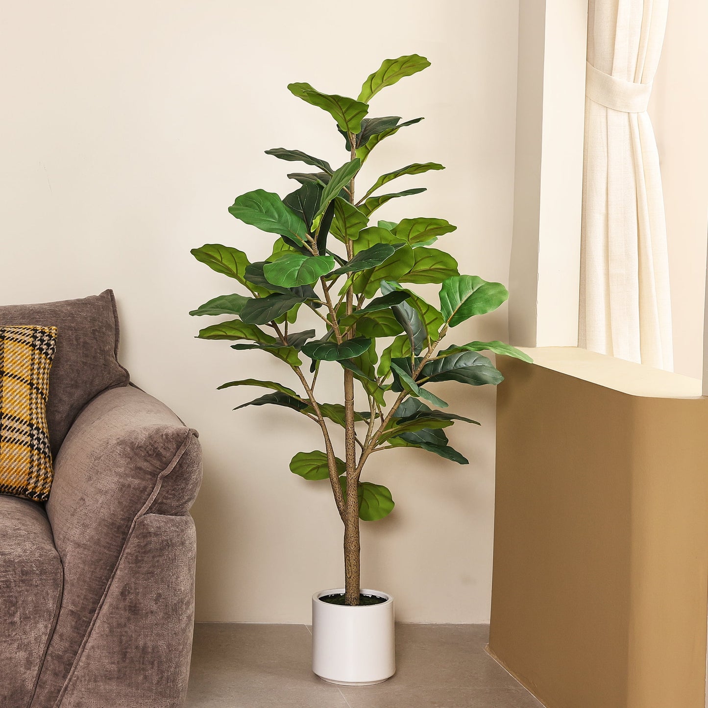 DR.Planzen 4.5ft Artificial Fiddle Leaf Fig Tree, Tall Faux Ficus Tree, Artificial Plants for Home Office Decor
