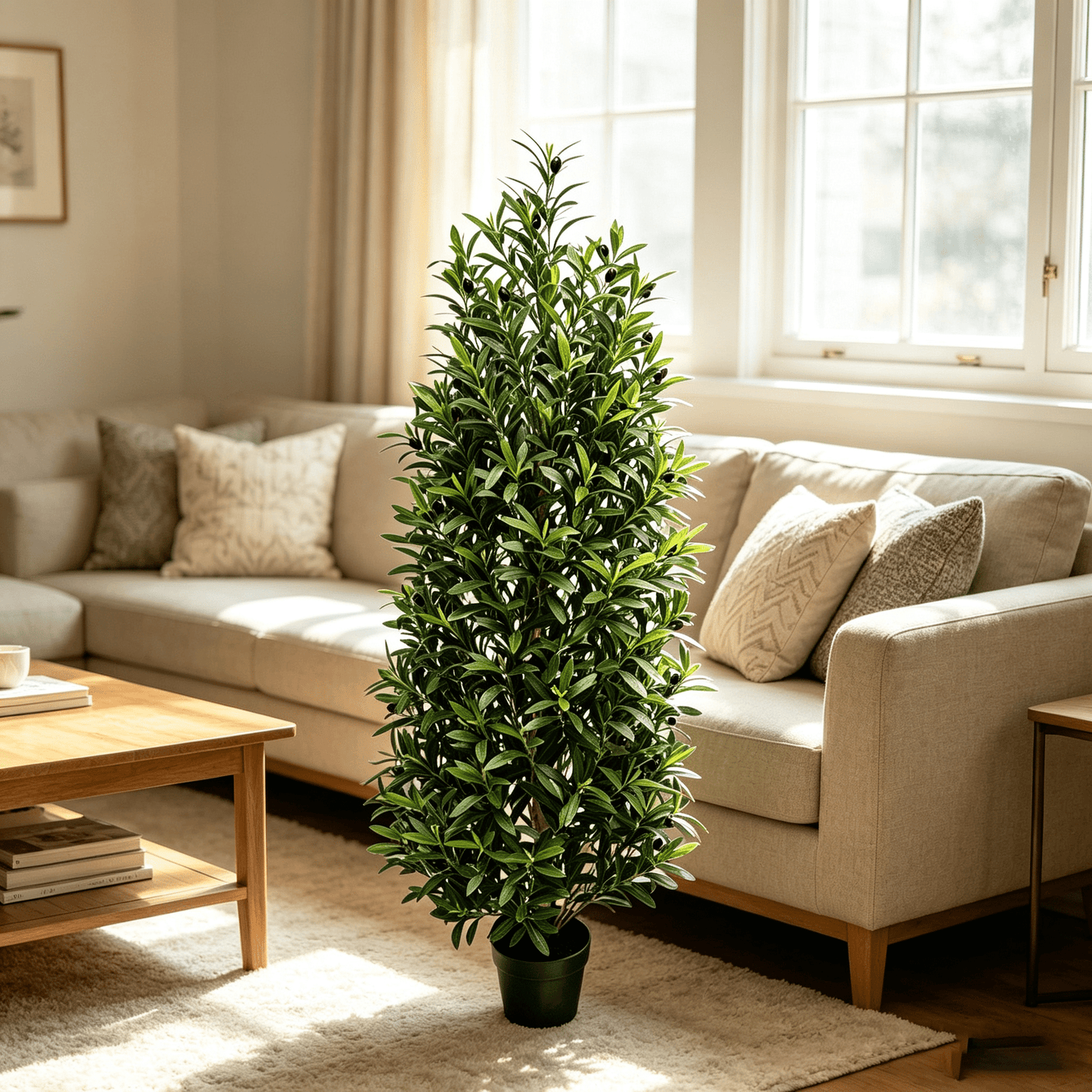 DR.Planzen 4 FT Artificial Olive Topiary Tree in Black Pot, Faux Olive Tree with 1700 Leaves, 78 Fruits, Fake Potted Olive Plant for Living Room Office Decor