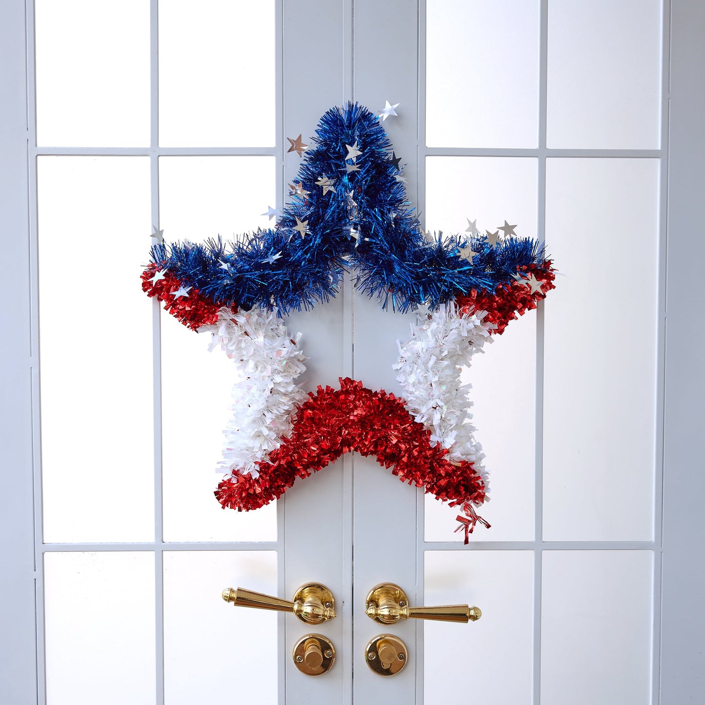 Patriotic Star Wreath 20 Inch 4th of July Wreath for Front Door - Sparkling Red White Blue Tinsel American Flag Wreath Independence Day Memorial Day Decorations Indoor Outdoor Patriotic Door Decor