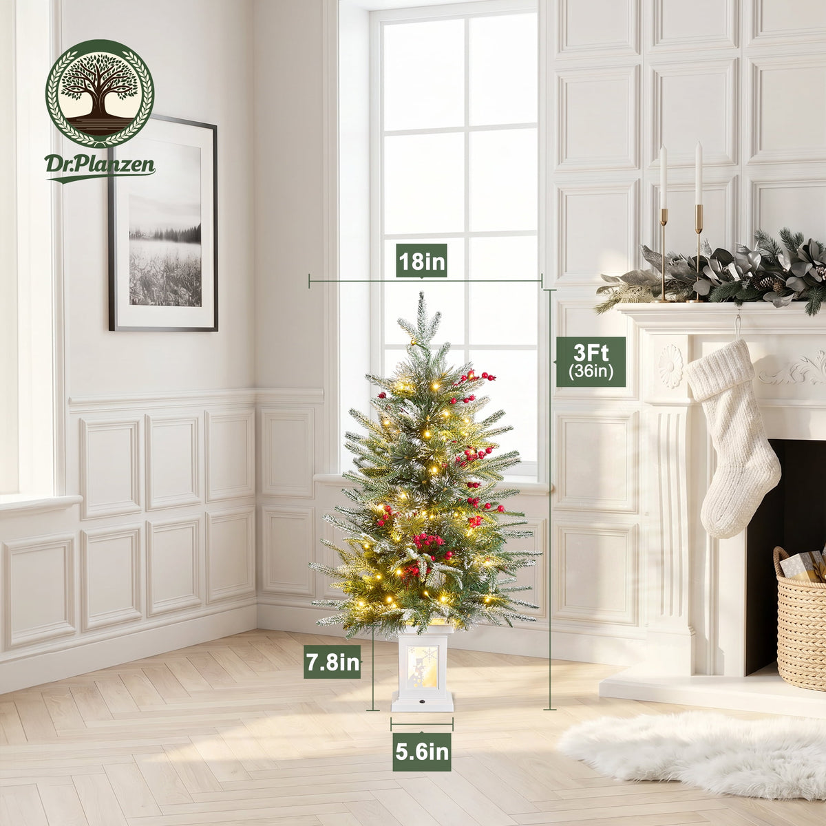 DR.Planzen 3 FT Pre-Lit Christmas Trees, 78 Warm White LEDs Each, 8 Light Modes & Timer, Xmas Trees with Lighted White Pedestal Bases, 2 Pack