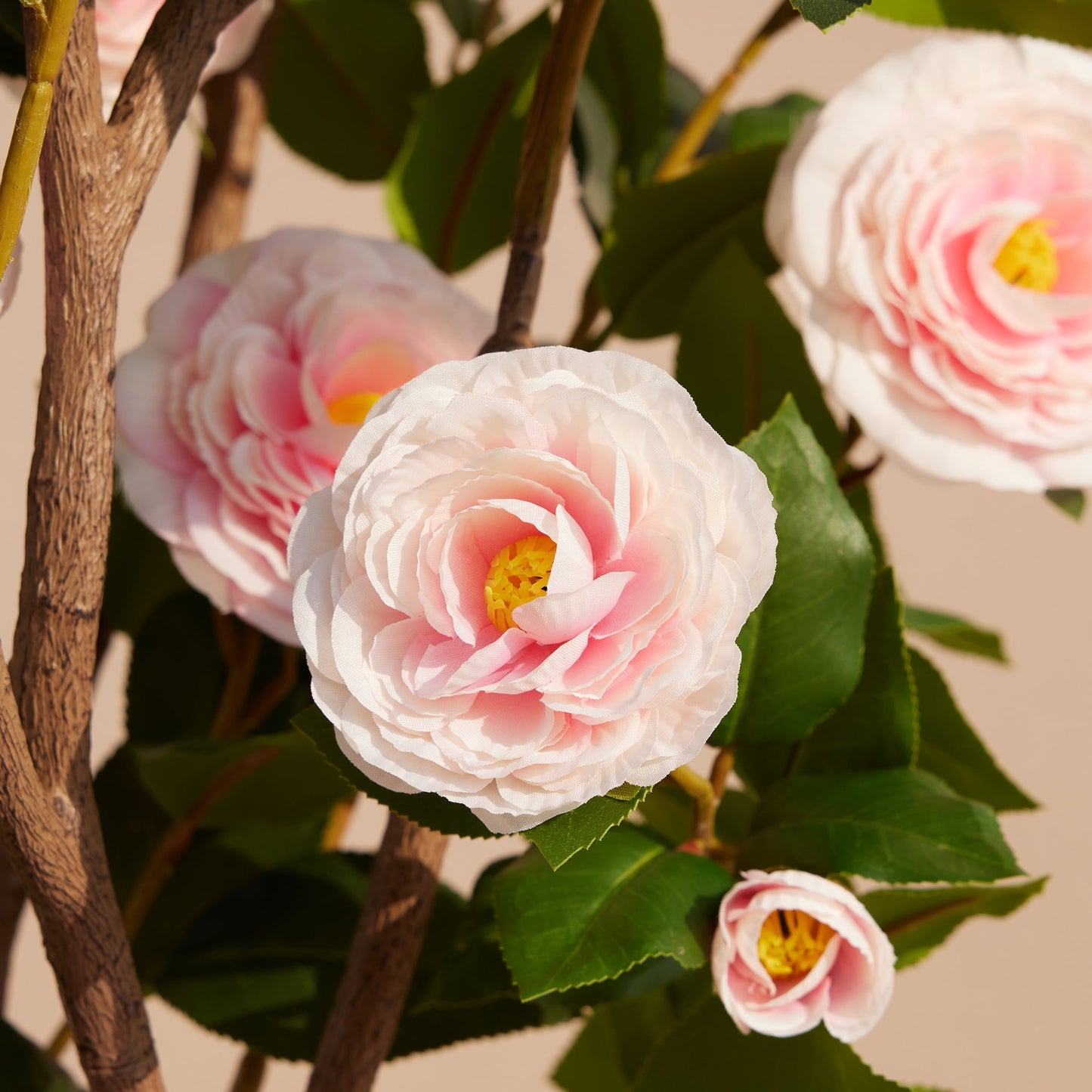 Artificial Camellia Tree 4FT Tall Faux Camellia Plant UV Resistant Fake Flowering Tree Potted ¨C 48 Blooming Pink Flowers & 348 Silk Leaves, Artificial Plant Indoor Outdoor Decor for Living Room Porch