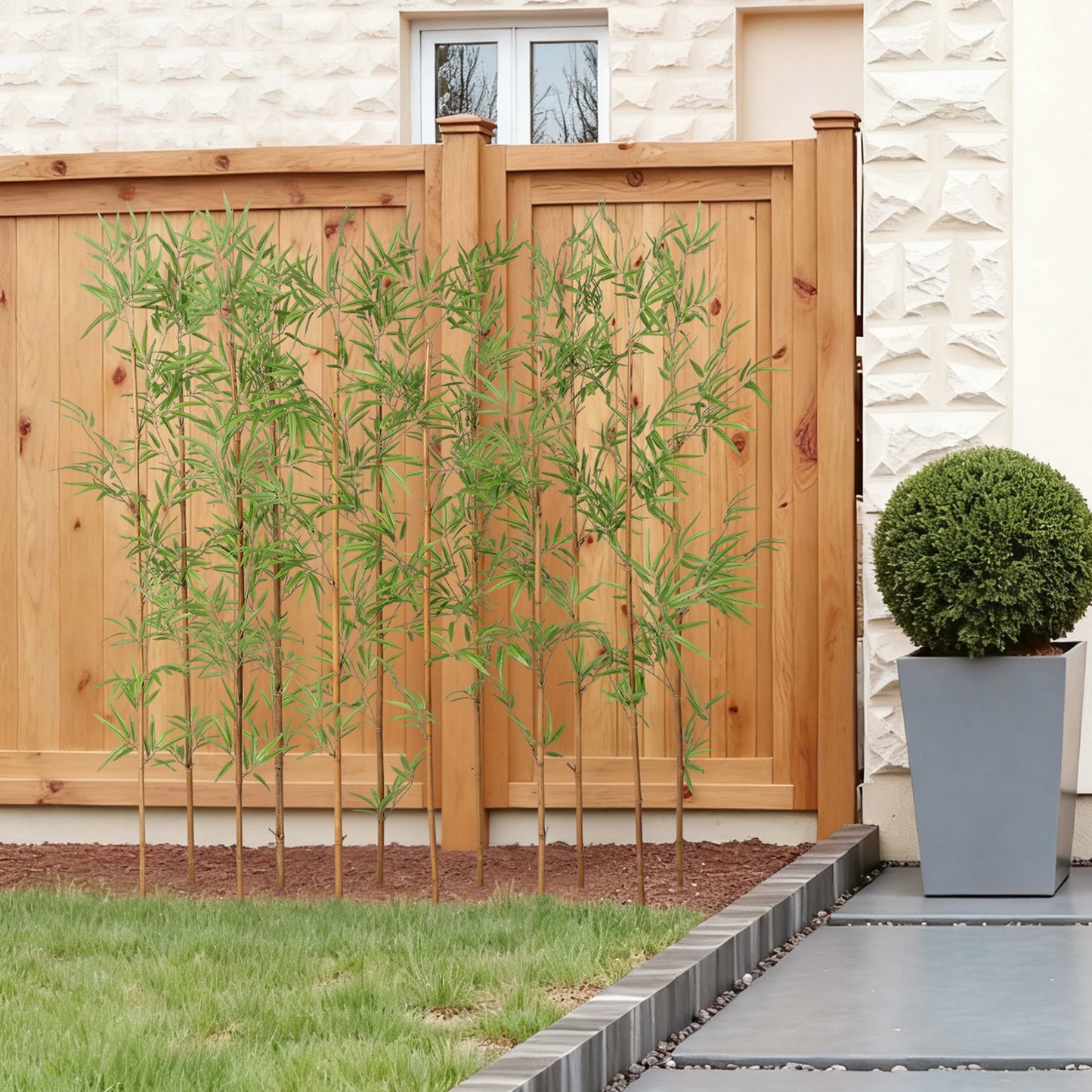 12 Pack 6FT Artificial Bamboo Privacy Screen - Faux Bamboo Plant Outdoor with Real Bamboo Poles, UV Resistant Dense Leaves Tall Fake Bamboo Fence Cover for Patio Backyard Balcony Wall Decor