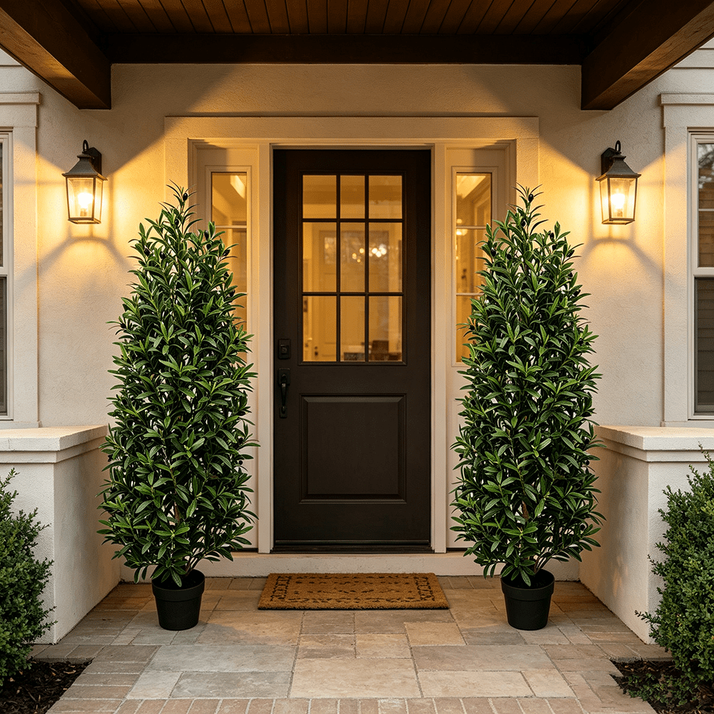 DR.Planzen 2 Pack 4 FT Artificial Olive Topiary Tree in Black Pot, Faux Olive Tree with 1700 Leaves, 78 Fruits, Fake Potted Olive Plant for Living Room Office Decor