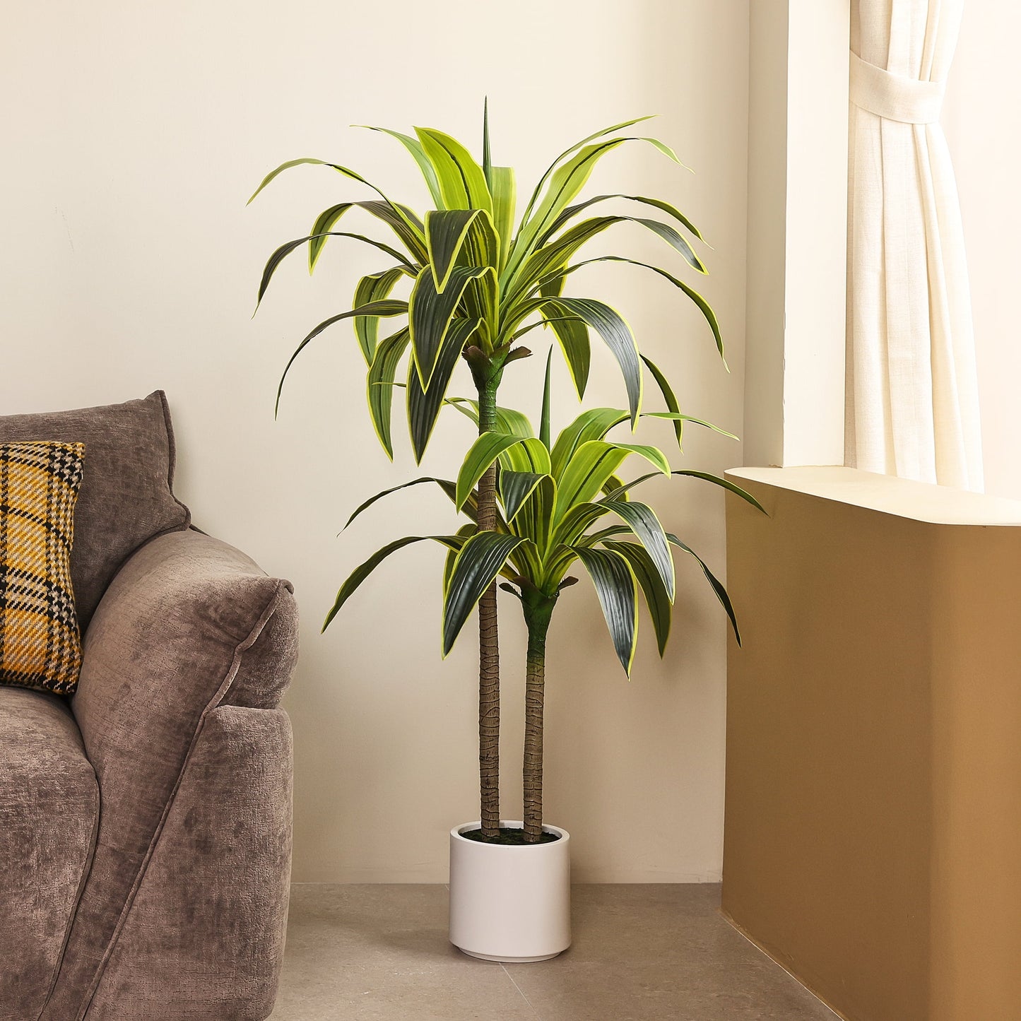 DR.Planzen 4.5ft Artificial Dracaena Tree with White Planter, Tall Faux Dracaena Tree, Artificial Plants for Home Office Decor