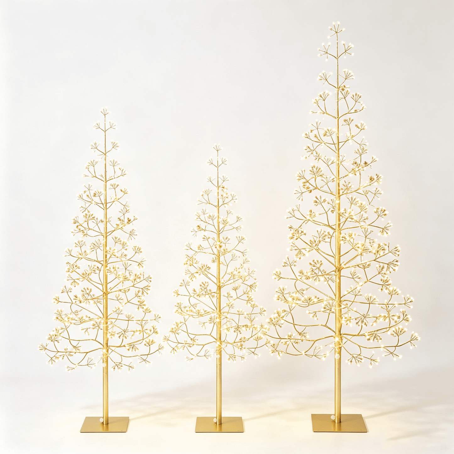 DR.Planzen 3-Piece Pre-Lit Starburst Gold Artificial Christmas Tree Set| Slim Design, Metal Base, 4&5&6ft Indoor/Outdoor Holiday Decor