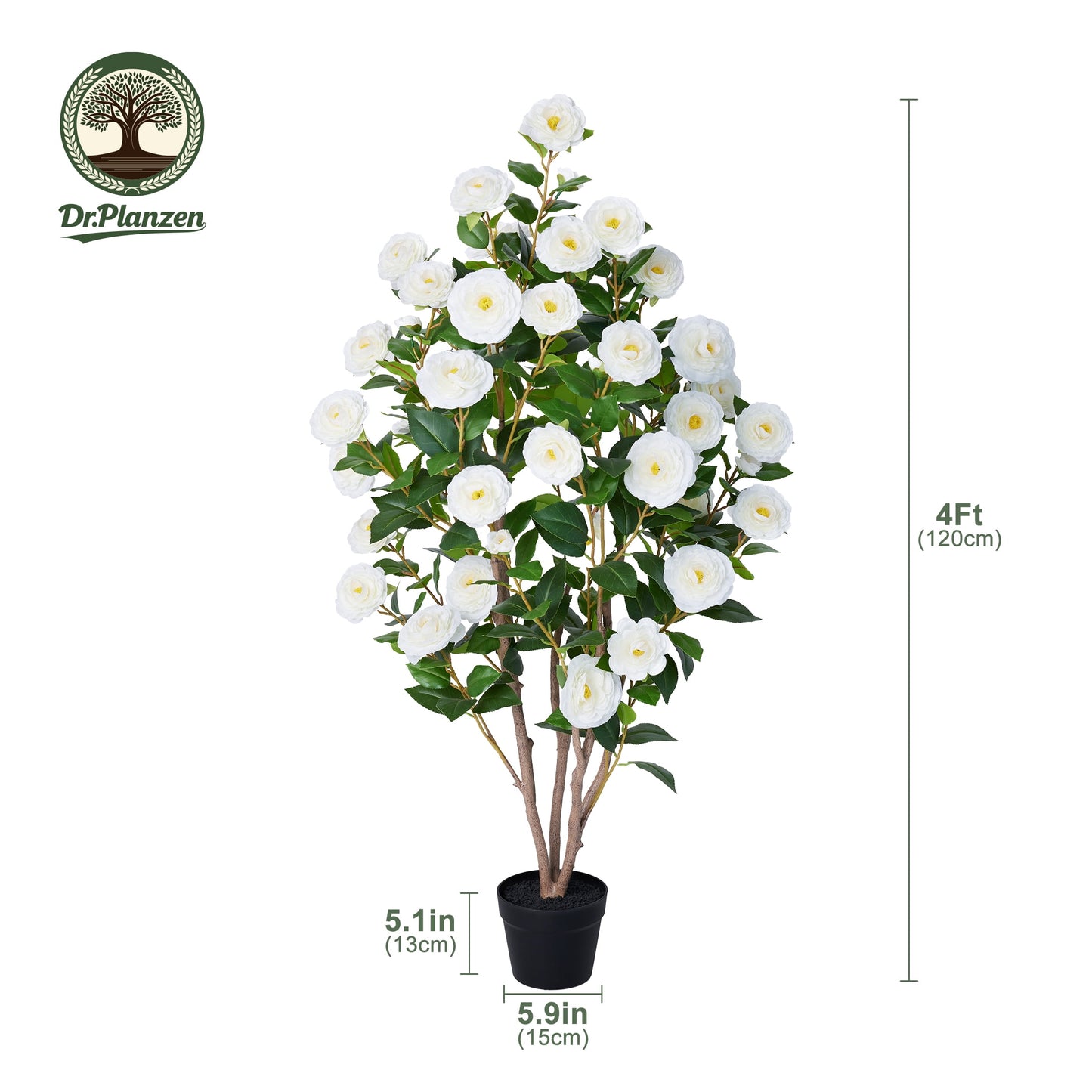 Artificial Camellia Tree 4FT Tall Faux Camellia Plant UV Resistant Fake Flowering Tree Potted ¨C 48 Blooming White Flowers & 348 Silk Leaves, Artificial Plant Indoor Outdoor Decor for Living Room Porc