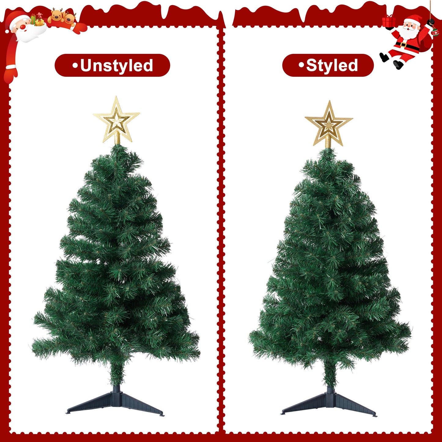DR.Planzen 3ft Mini Tabletop Christmas Tree - Small Artificial Xmas Tree with 160 Branches and Gold Star Topper, Compact Holiday Decoration for Home Office Apartment Indoor Desk Decor