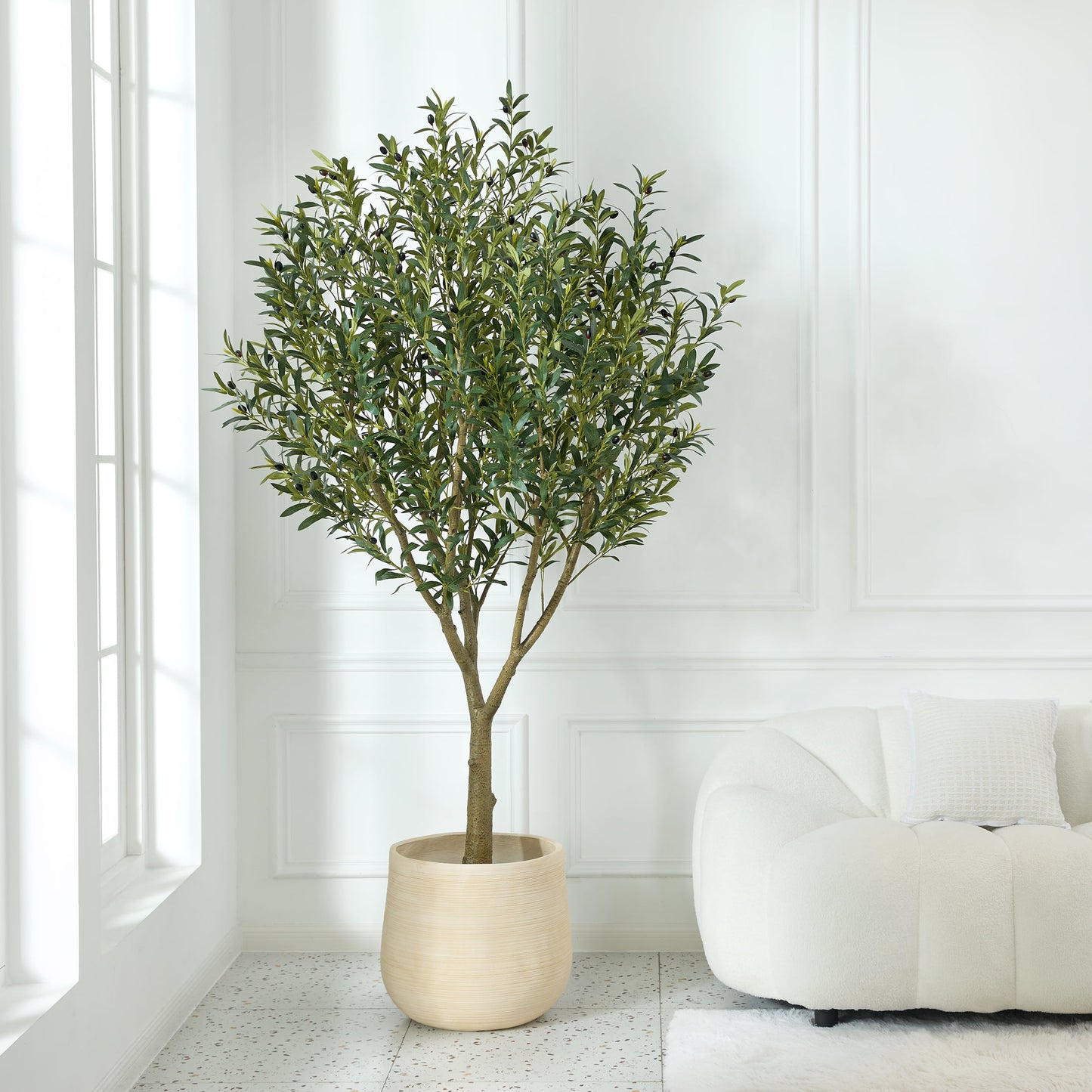 DR.Planzen 7ft Dense Artificial Olive Tree - Faux Olive Plant for Indoor & Outdoor Decor - Adjustable Branches - UV Resistant Realistic Olive Tree with Black Plastic Pot