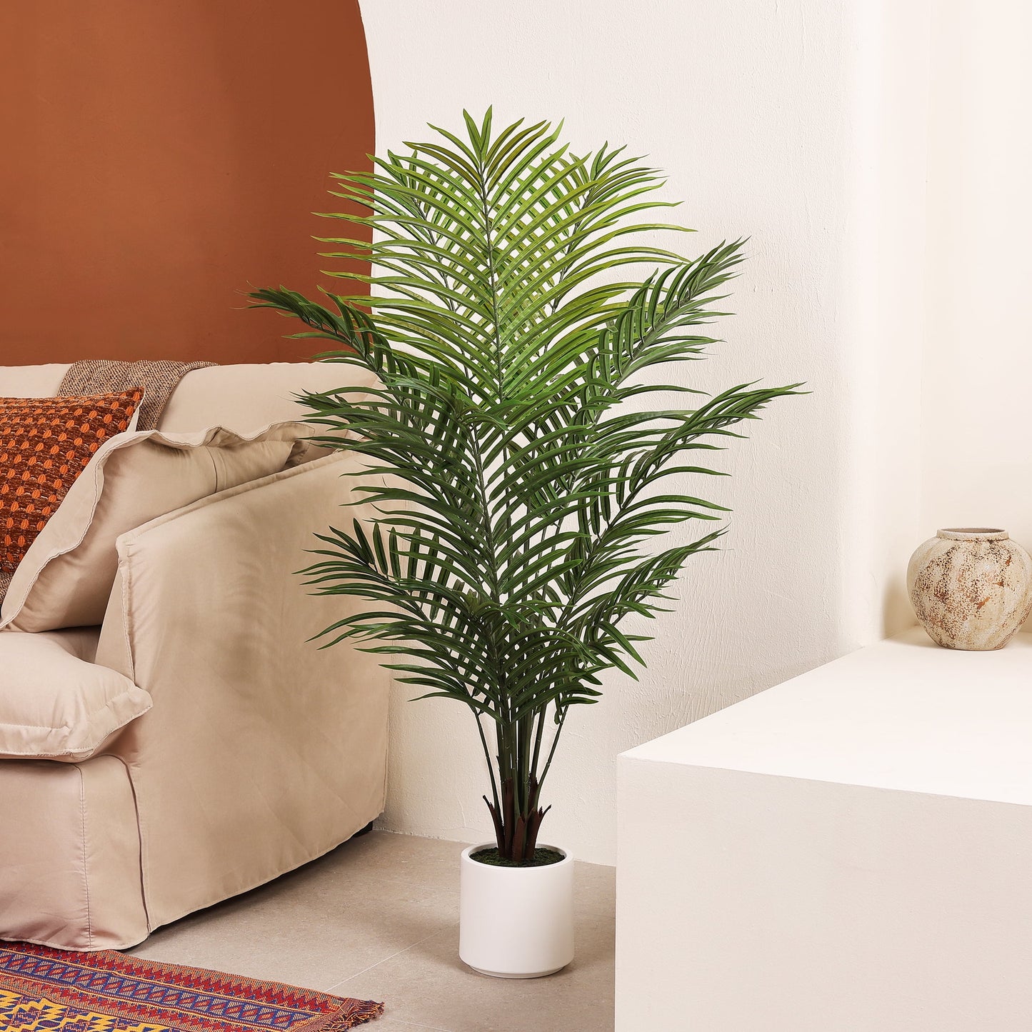DR.Planzen 4.5ft Artificial Palm Tree with White Planter, Tall Faux Palm Tree, Artificial Plants for Home Office Decor