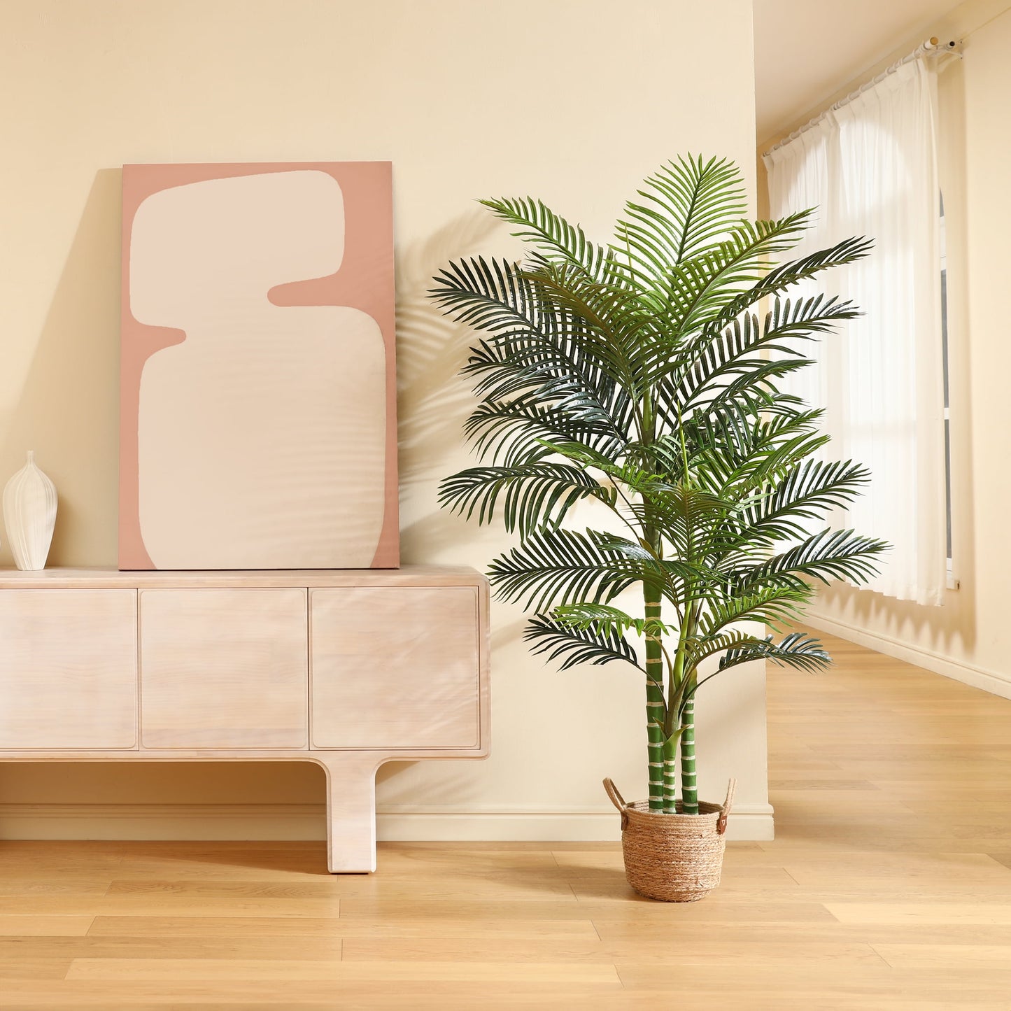 Artificial Golden Cane Palm Plants 6 Feet Fake Tree for Home Decor Indoor Outdoor Faux Areca Palm Tree in Pot for Home Office Perfect Housewarming Gift,Set of 1