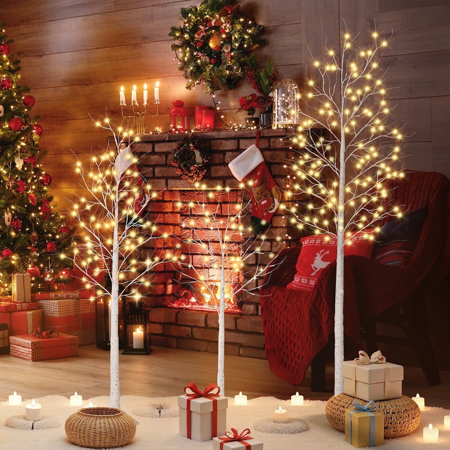 DR.Planzen 3 Pack Warm White LED Birch Light Spirit Trees, Christmas Tree Holiday Decor,4ft/6ft/8ft assorte