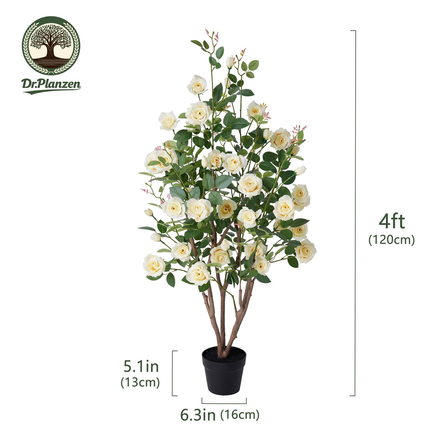 DR.Planzen 4ft Artificial Yellow Rose Tree with Green Leaves, Lifelike Faux Rose Flower Tree for Home Decor Indoor Outdoor, Living Room Office Decoration