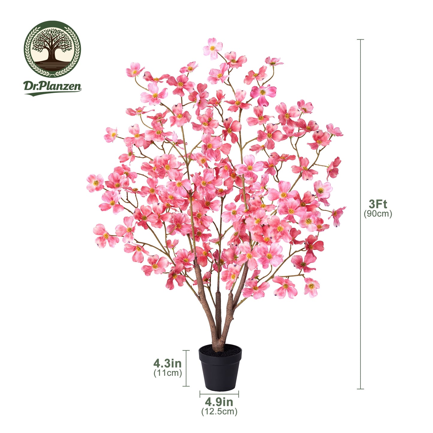 DR.Planzen 2 Pack 3ft Artificial Red Dogwood Tree, Lifelike Faux Dogwood Flower Tree with Green Leaves for Home Decor Indoor Outdoor, Spring Decoration for Living Room Office