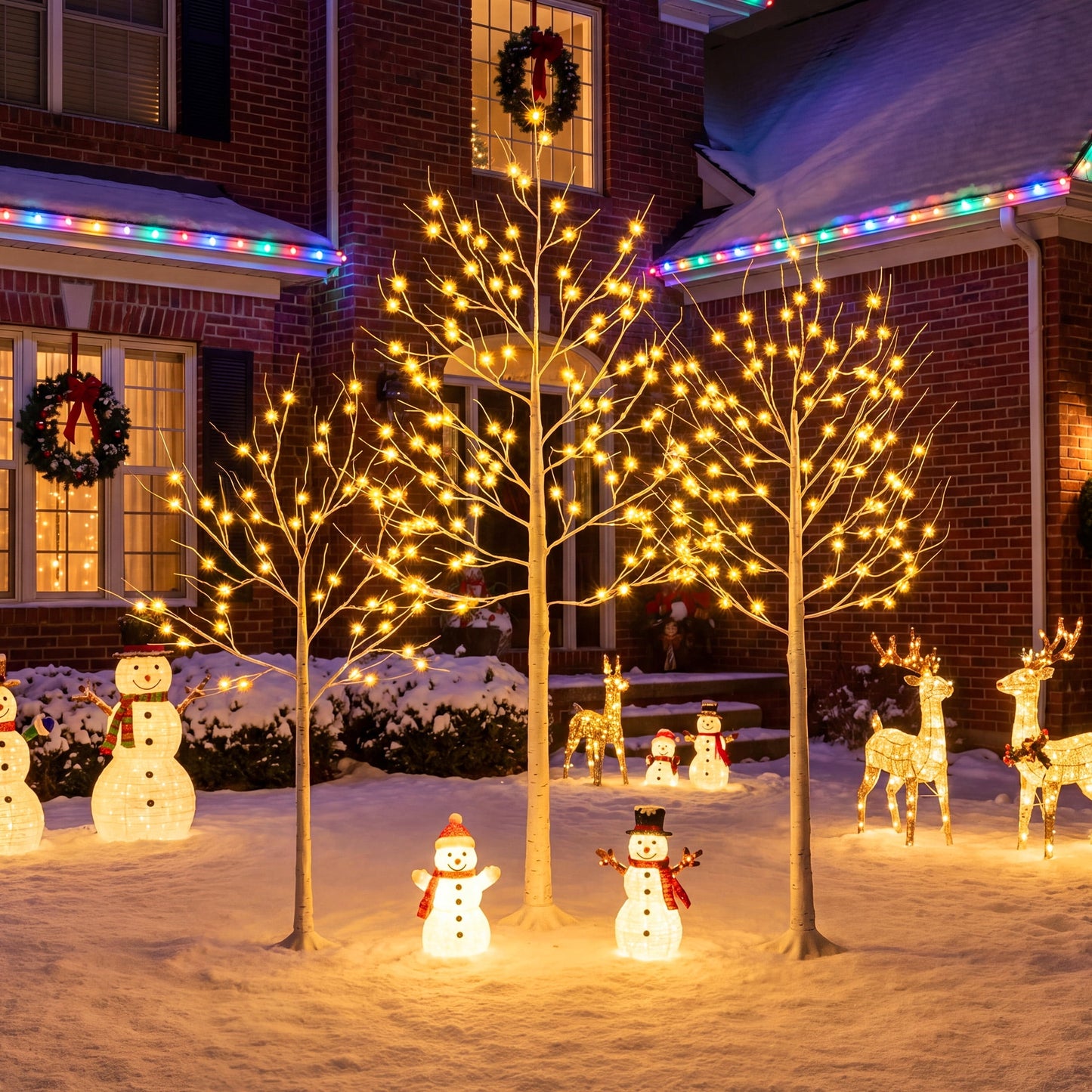 LED Birch Tree Light Set - 4ft, 5ft, 6ft Artificial Pre-lit Trees - with Plug-in Warm Lights - Indoor Outdoor Christmas Holiday Wedding Decor for Home Party (3-Pack)