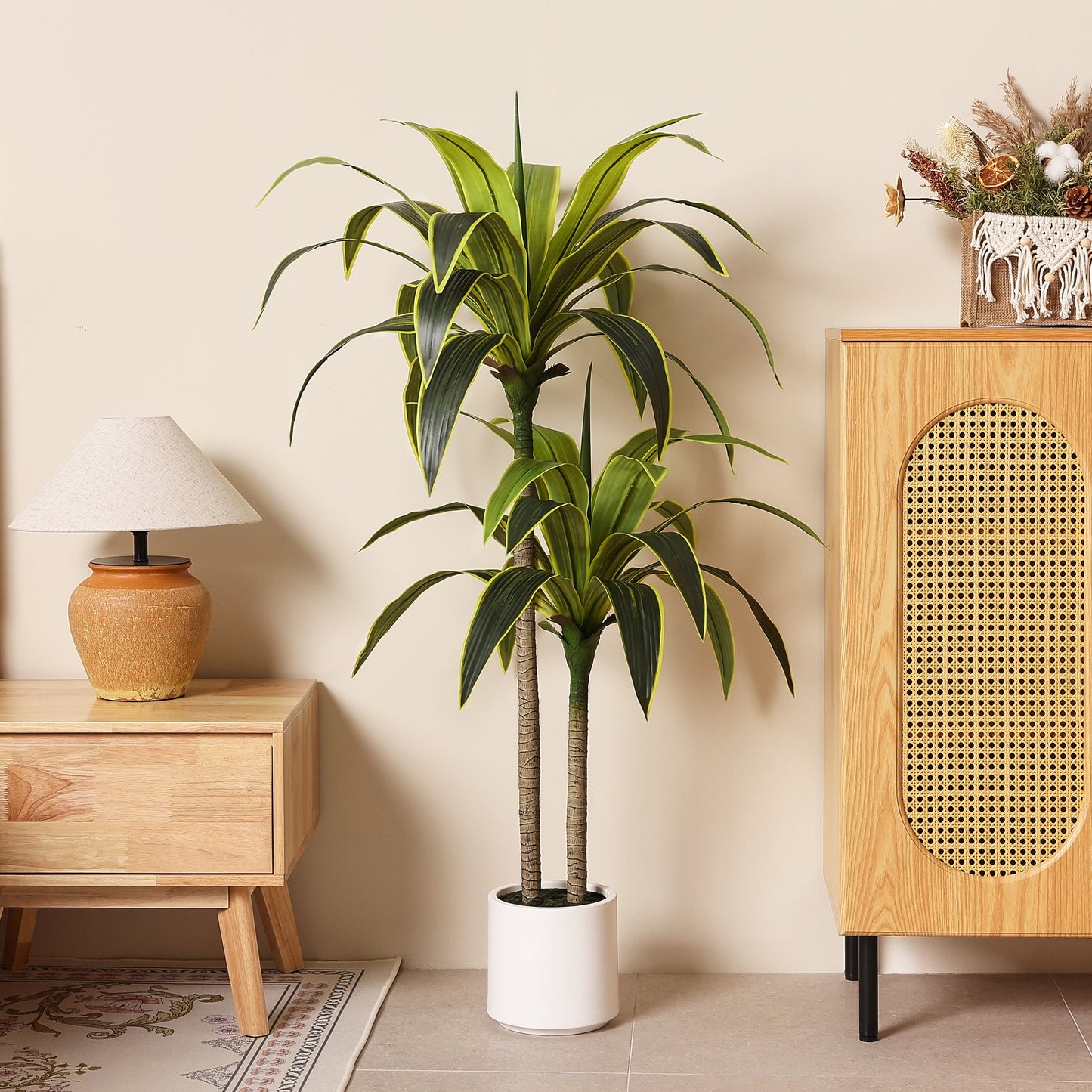 DR.Planzen 4.5ft Artificial Dracaena Tree with White Planter, Tall Faux Dracaena Tree, Artificial Plants for Home Office Decor