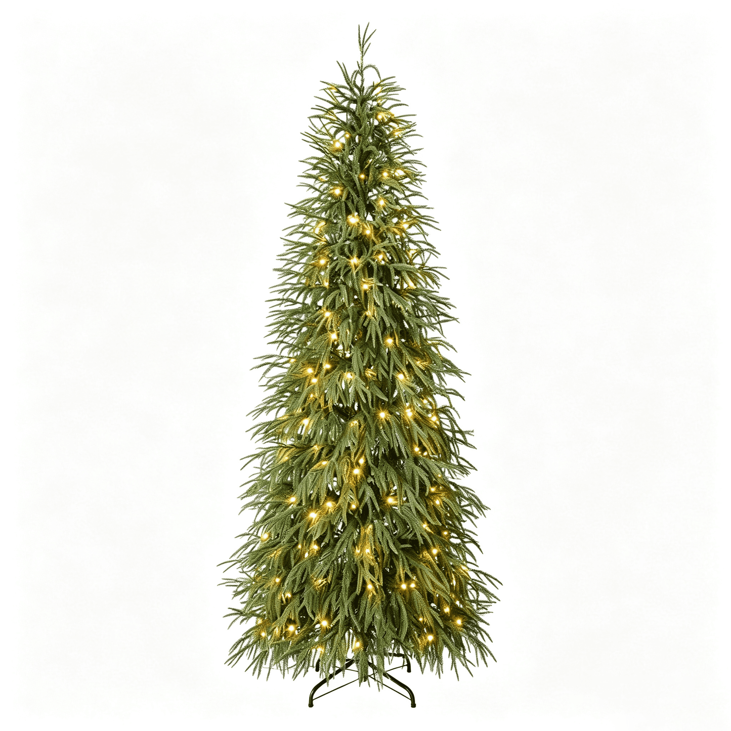 DR.Planzen 7ft Pre-Lit Norfolk Pine Christmas Tree, Artificial Slim Christmas Tree - 220 Warm White LEDs, 3 Light Modes, Adjustable PE Branches - for Apartment, Home & Office