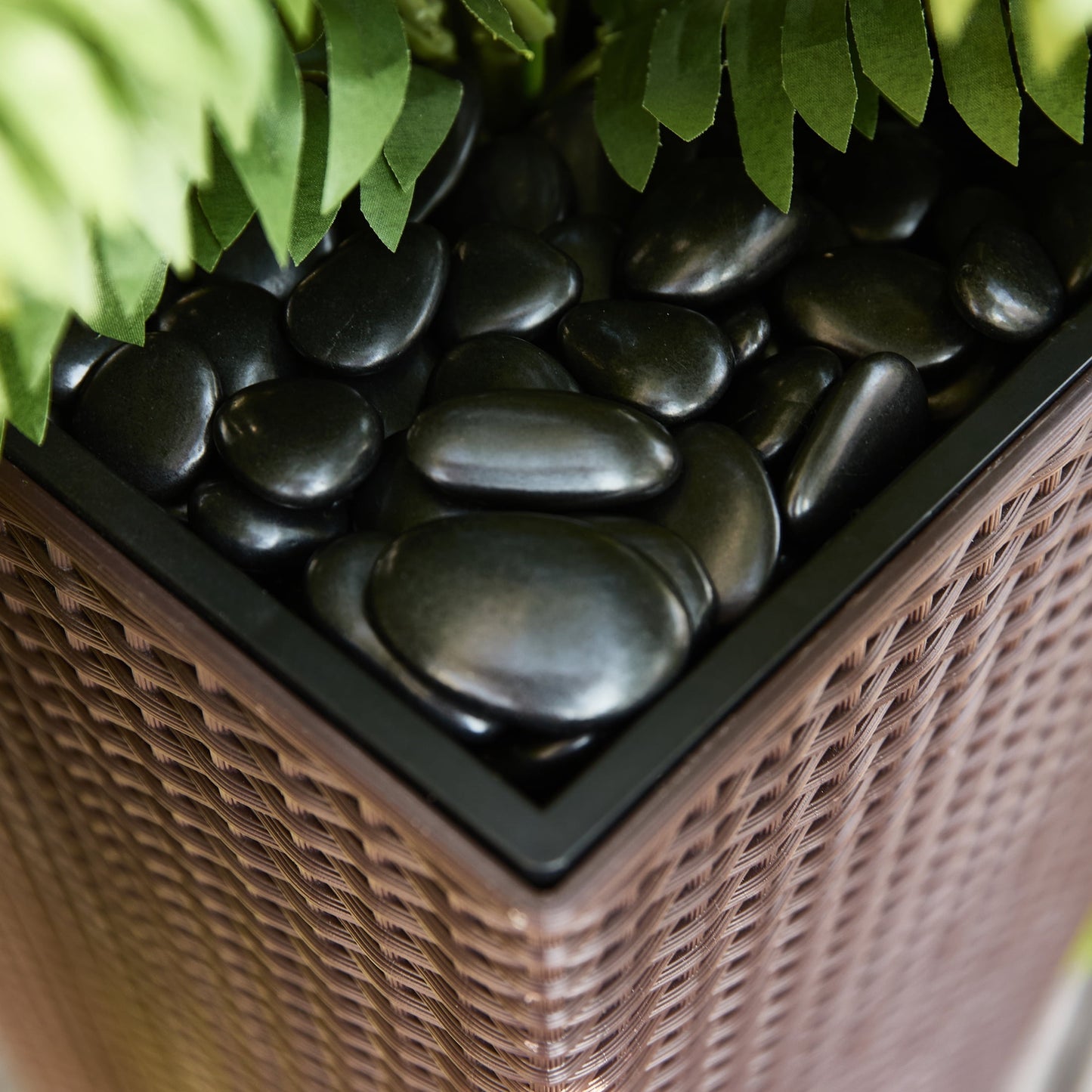 DR.Planzen Artificial Boston Fern Bush Plant with Brown Tapered Planter - UV Resistant Faux Ferns with 39 Leaves