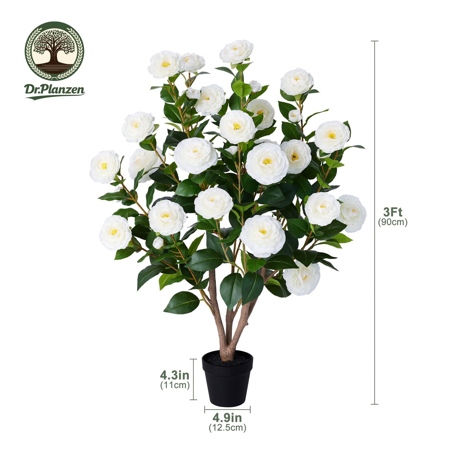Artificial Camellia Tree 3FT in Pot ¨C 27 Blooming White Flowers & 252 Leaves UV Resistant Faux Camellia Plant for Indoor Outdoor Decor, Front Door Porch Patio Living Room Office