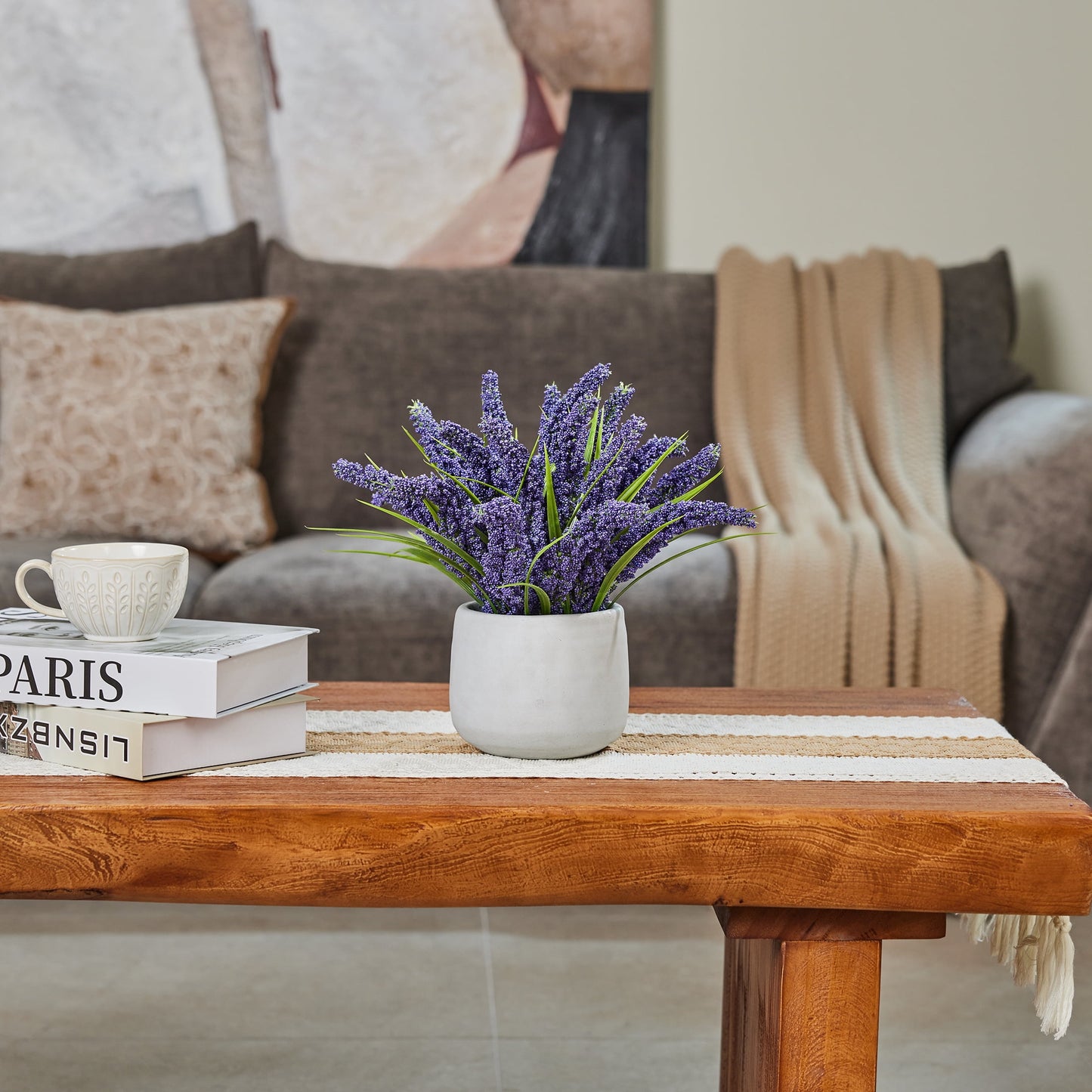 12in Artificial Lavender Plant in White Pot Faux Lavender Flowers Fake Lavender Plant, 21 Stems 42 Leaves Dense Realistic Purple Artificial Flowers for Farmhouse Home Bathroom Desk Decor